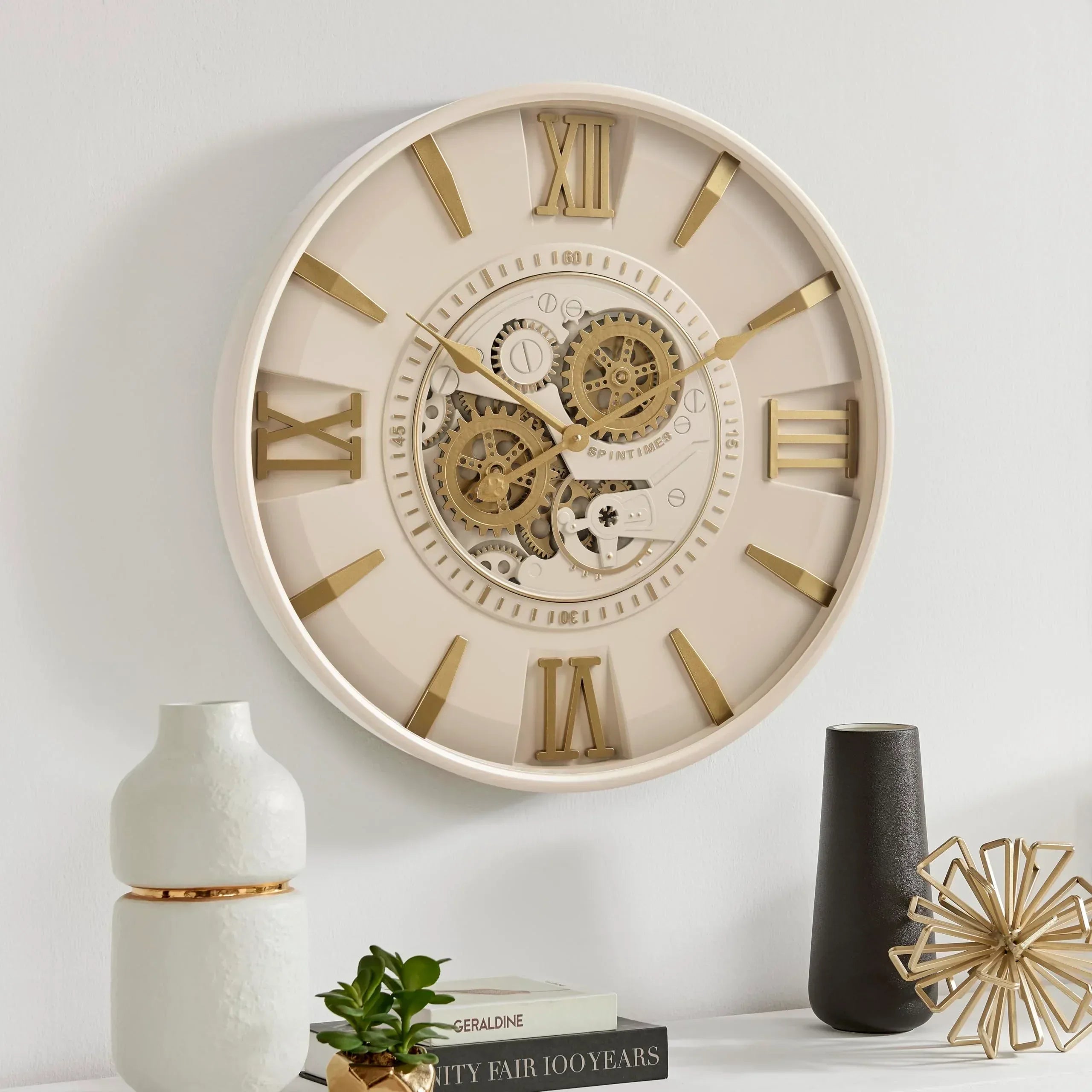 CLXEAST 24 Inch Large Moving Gear Wall Clock for Farmhouse Living Room Decor,Vintage Industrial Bronze Gold Metal Wall Clock for Home Office,House Warming Gifts New Home - Unique Gift Market