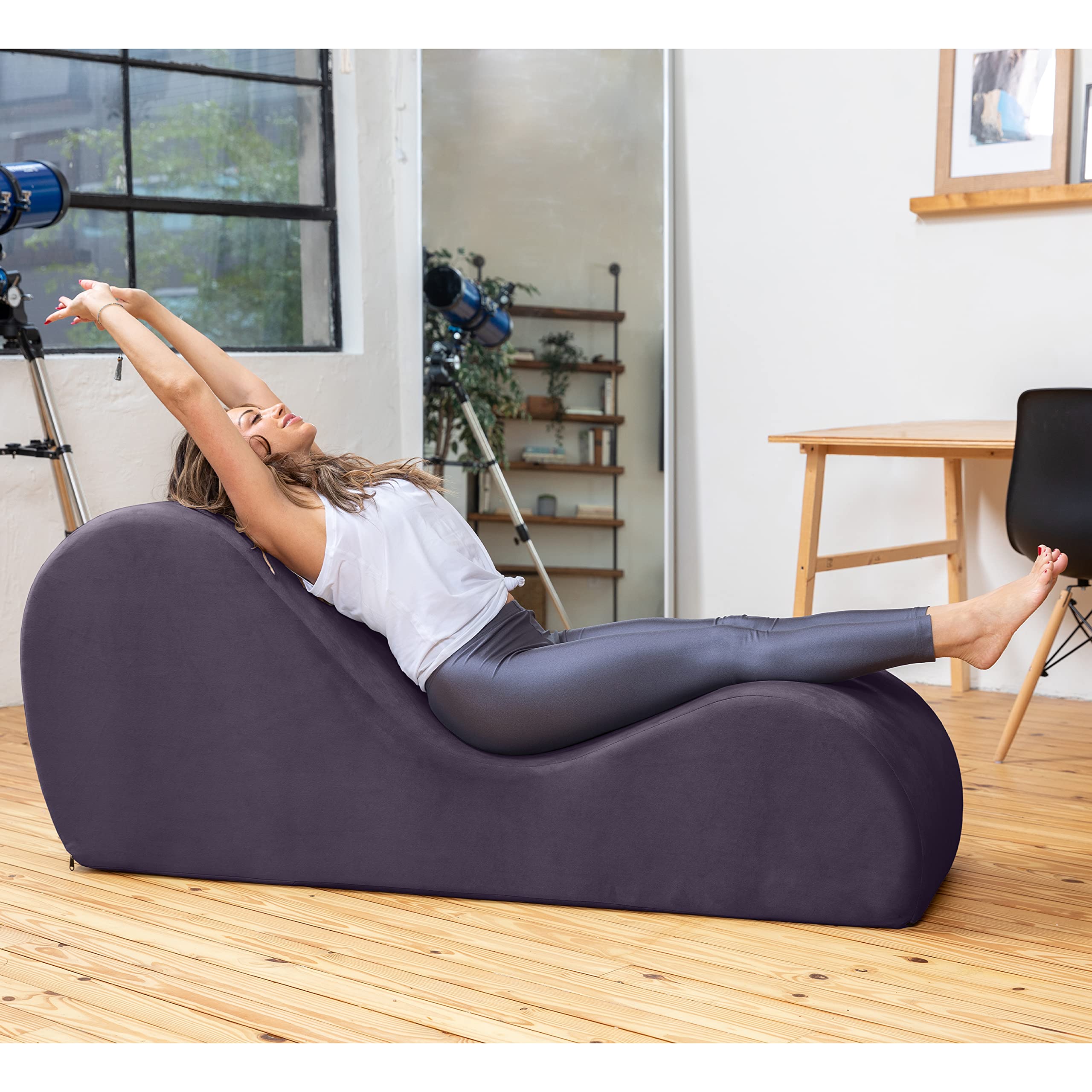 Avana Sleek Chaise Lounge for Yoga, Stretching, Relaxation-Made in The USA, 60D x 18W x 26H Inch, Ink Blue