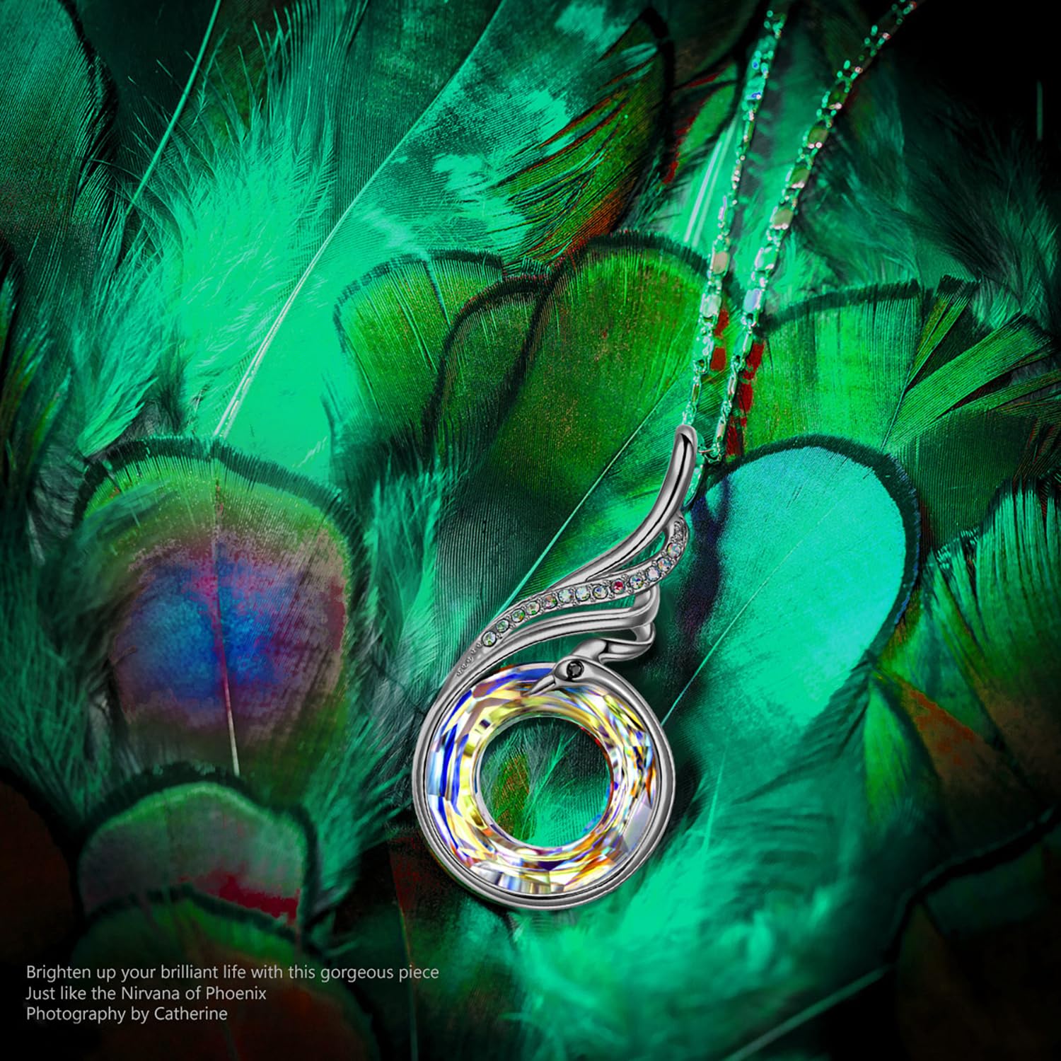 Kate Lynn "Rise From the Ashes Phoenix Necklace Made with Crystals from Austria, 18"+2" Necklace, Packaged with Jewelry Box, Birthday Gift for Women, Symbol of Luck and Renewal
