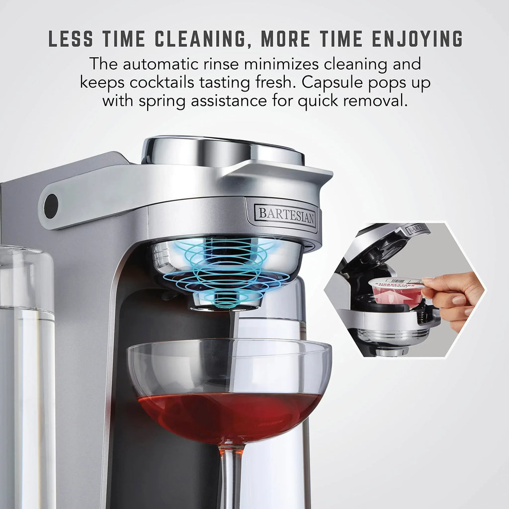 Bartesian Professional Cocktail Machine and Margarita Maker - High Capacity Bar Cocktail Mixer with 5 Premium Glass Bottles for Parties and Entertaining - Push-Button Technology and Easy Clean Design - Unique Gift Market