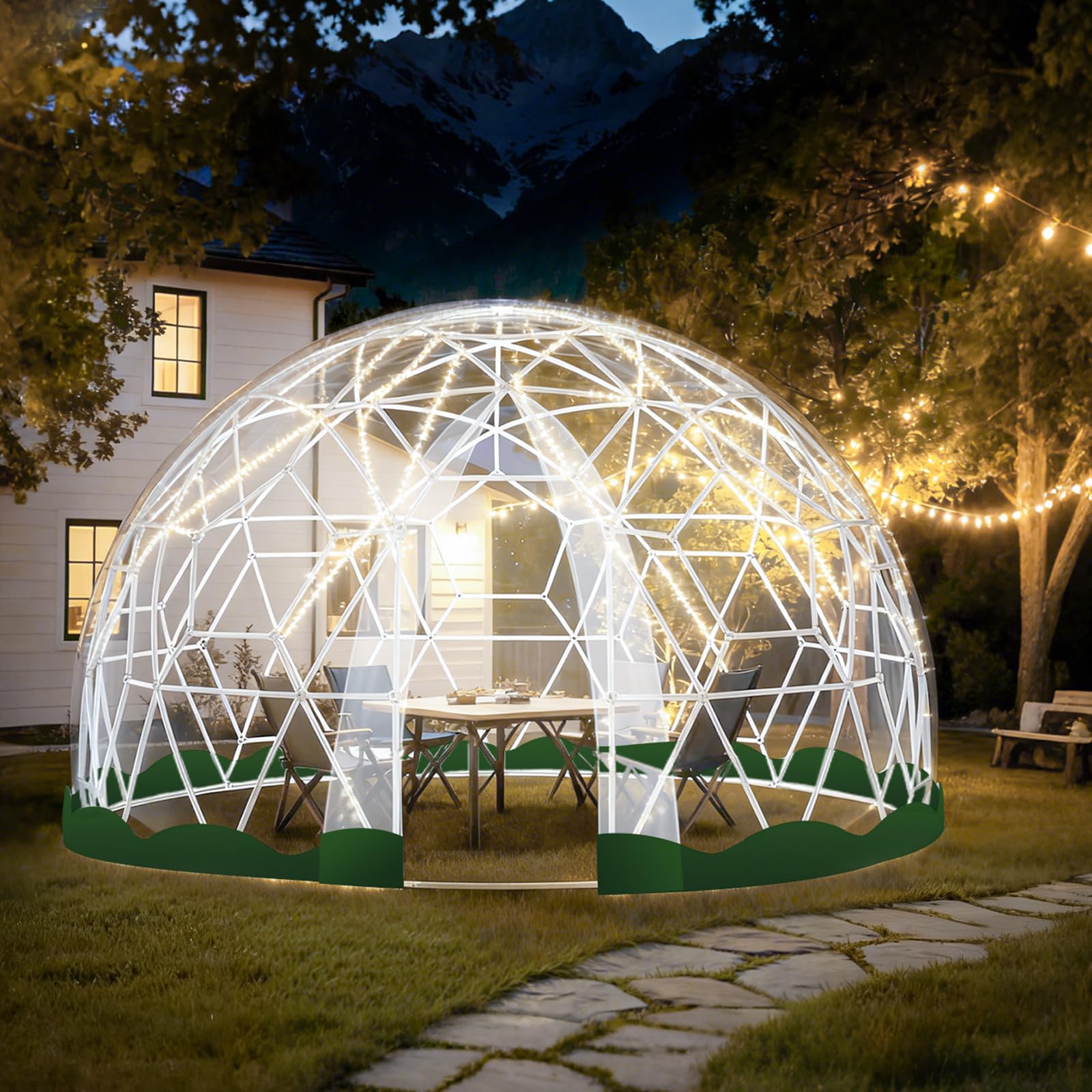 Garden Dome Bubble Tent House Outdoor, Upgraded Geodesic Dome Greenhouse with Transparent PVC Cover, Weatherproof Greenhouse Suitable for Patio (WHITE-12FT)
