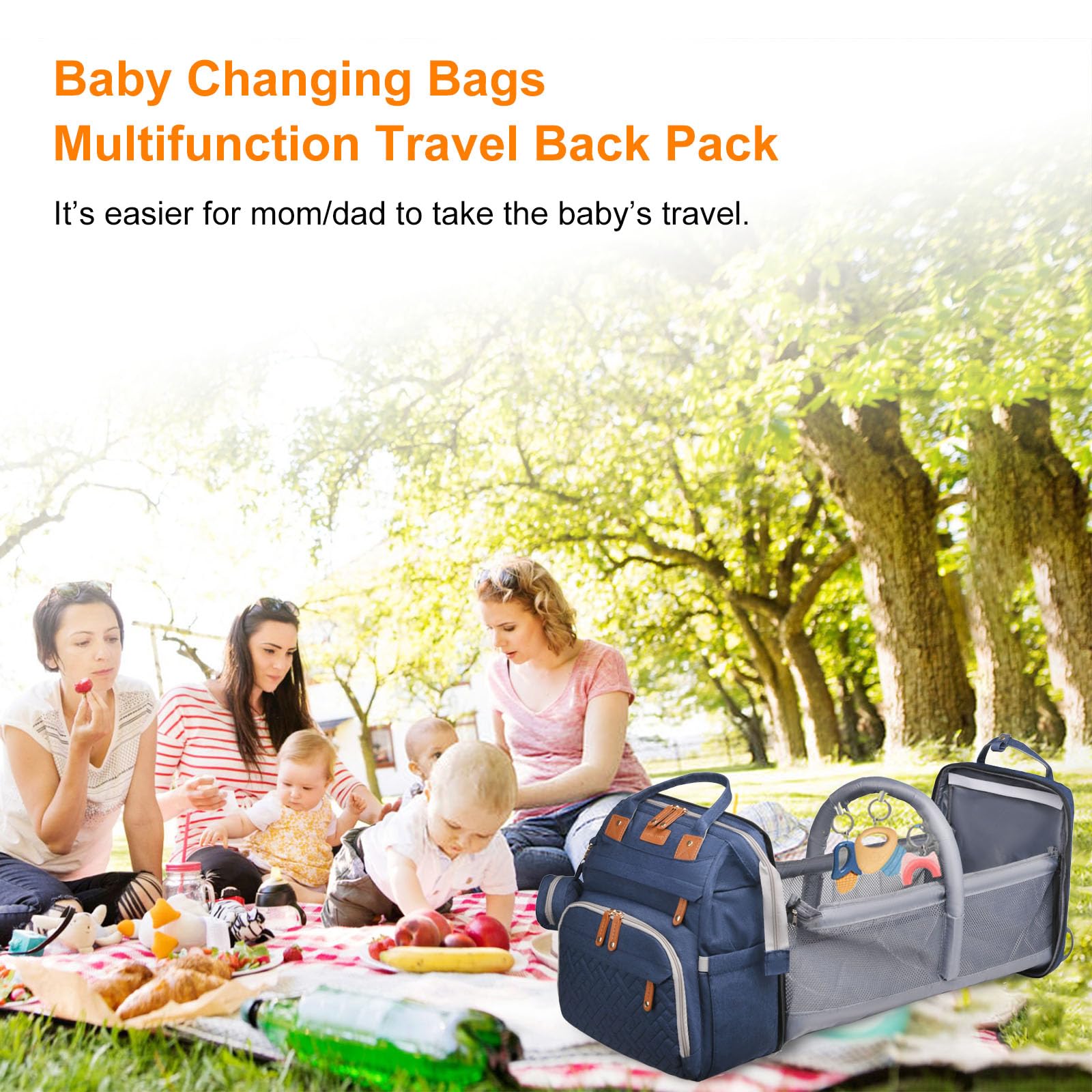 Baby Diaper Bags with Changing Station, Waterproof Diaper Bag Backpack for Moms Dads with USB Charging Port, Baby Shower Gifts, Large Capacity diaper backpack, Grey