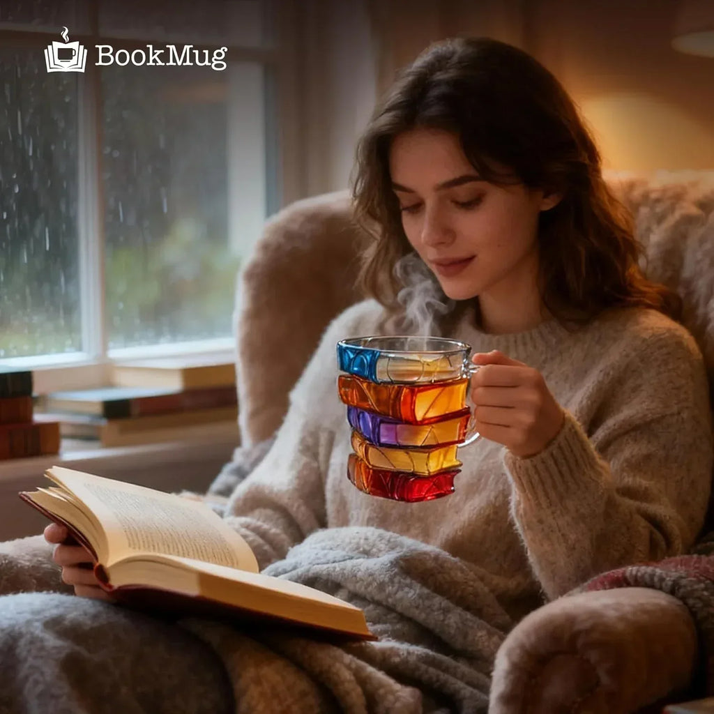Chapter Book Mug Glass 3D Book Mugs Birthday Gift For Women Stained Glass Cups with Stack Design, Artistic Reading Coffee Cup, Unique Literary Friendship Gifts for Women, Friends & Readers - Unique Gift Market