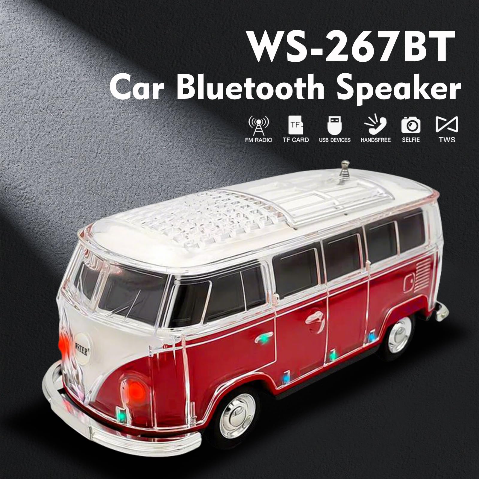 Mini Bus Bluetooth Speaker with Microphone, Portable Speaker Bluetooth, Small Speakers Bluetooth Wireless, LED Light, USB/TF, Car Design, Gift for Men, Men Birthday Gift Ideas (Green)