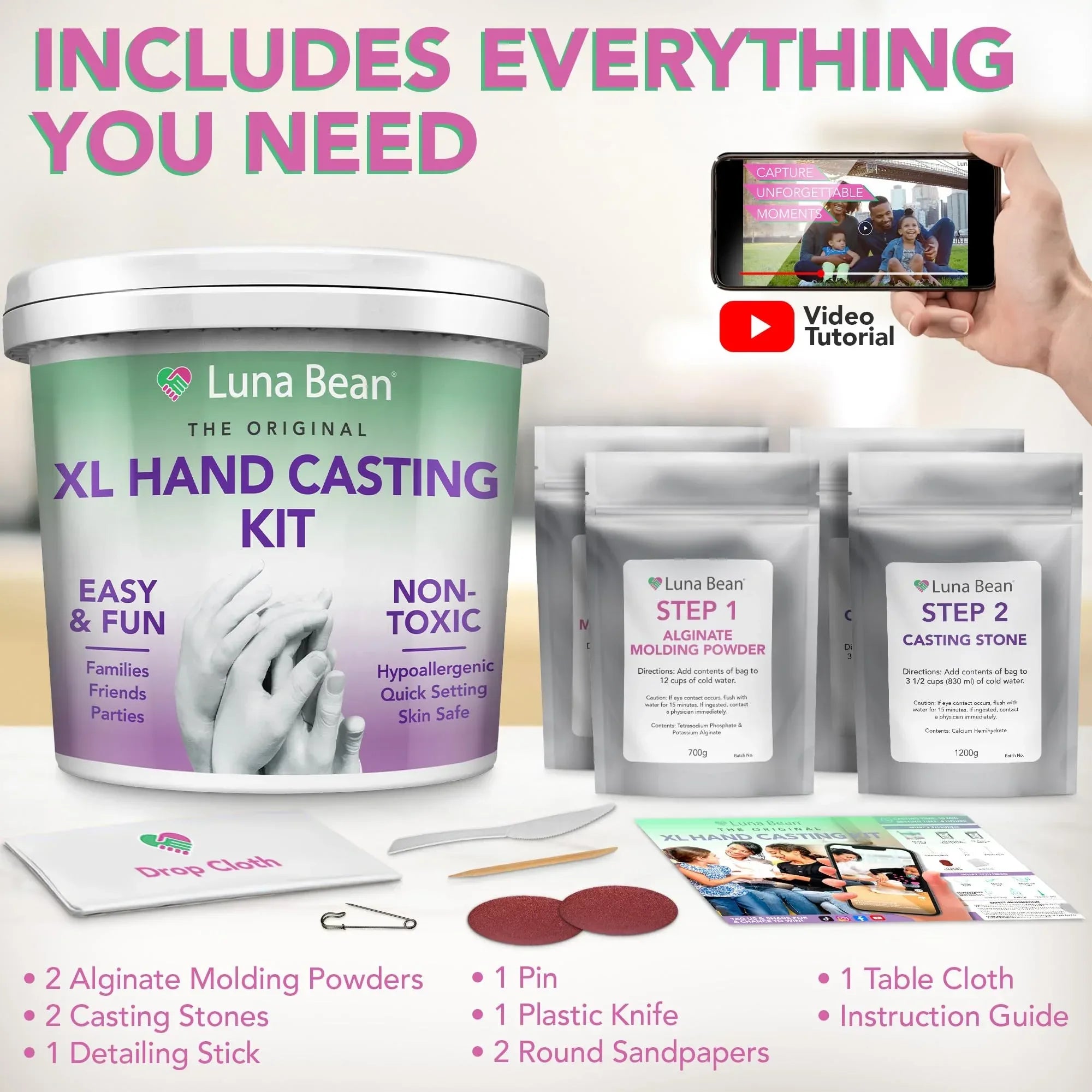 Luna Bean Hand Casting Kit – The Original Hand Mold Kit for Couples – Valentines Day Gifts for Her and Him - Anniversary Engagement Gifts for Women Men Mom Wife Boyfriend Girlfriend Wedding Bridal - Unique Gift Market
