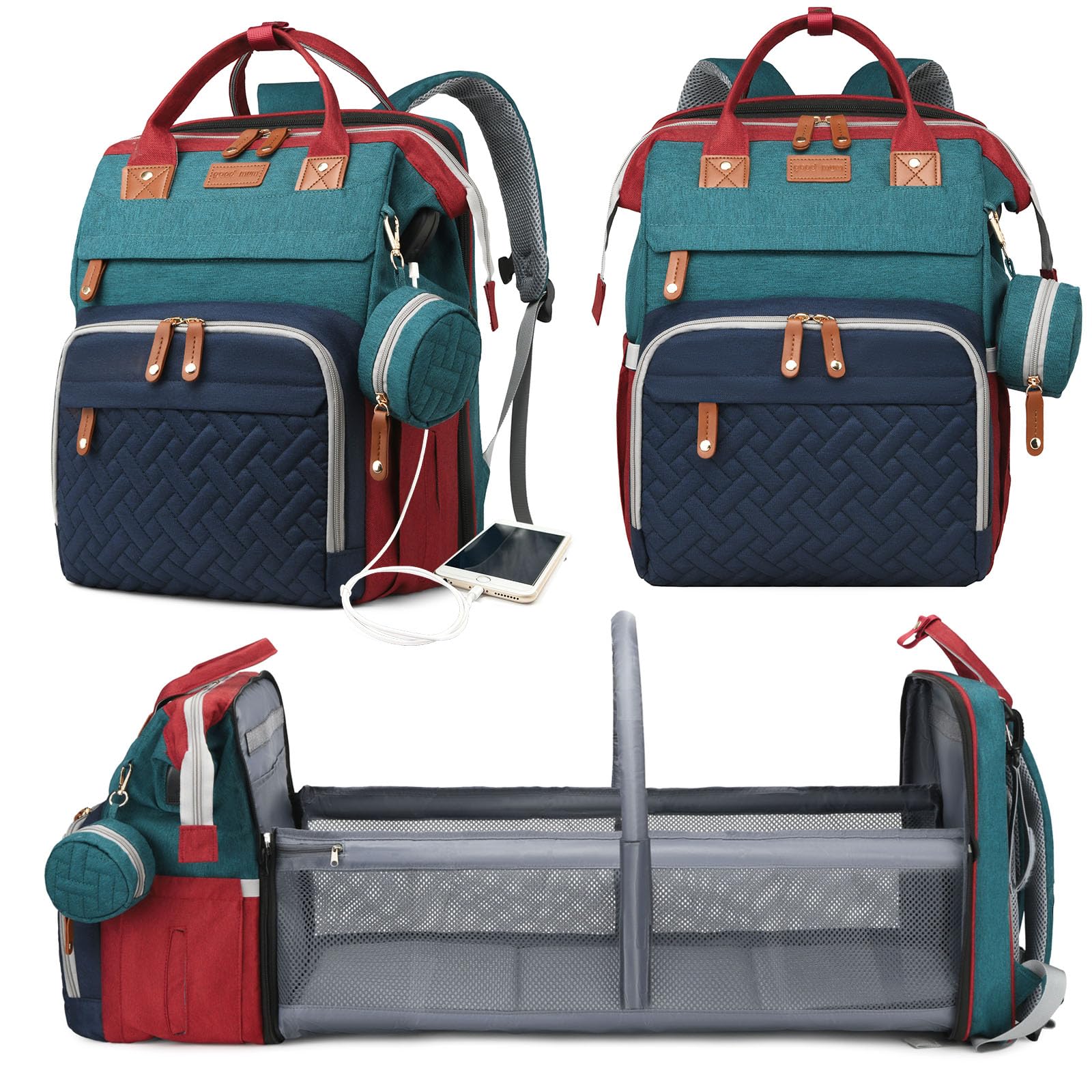 Baby Diaper Bags with Changing Station, Waterproof Diaper Bag Backpack for Moms Dads with USB Charging Port, Baby Shower Gifts, Large Capacity diaper backpack, Grey