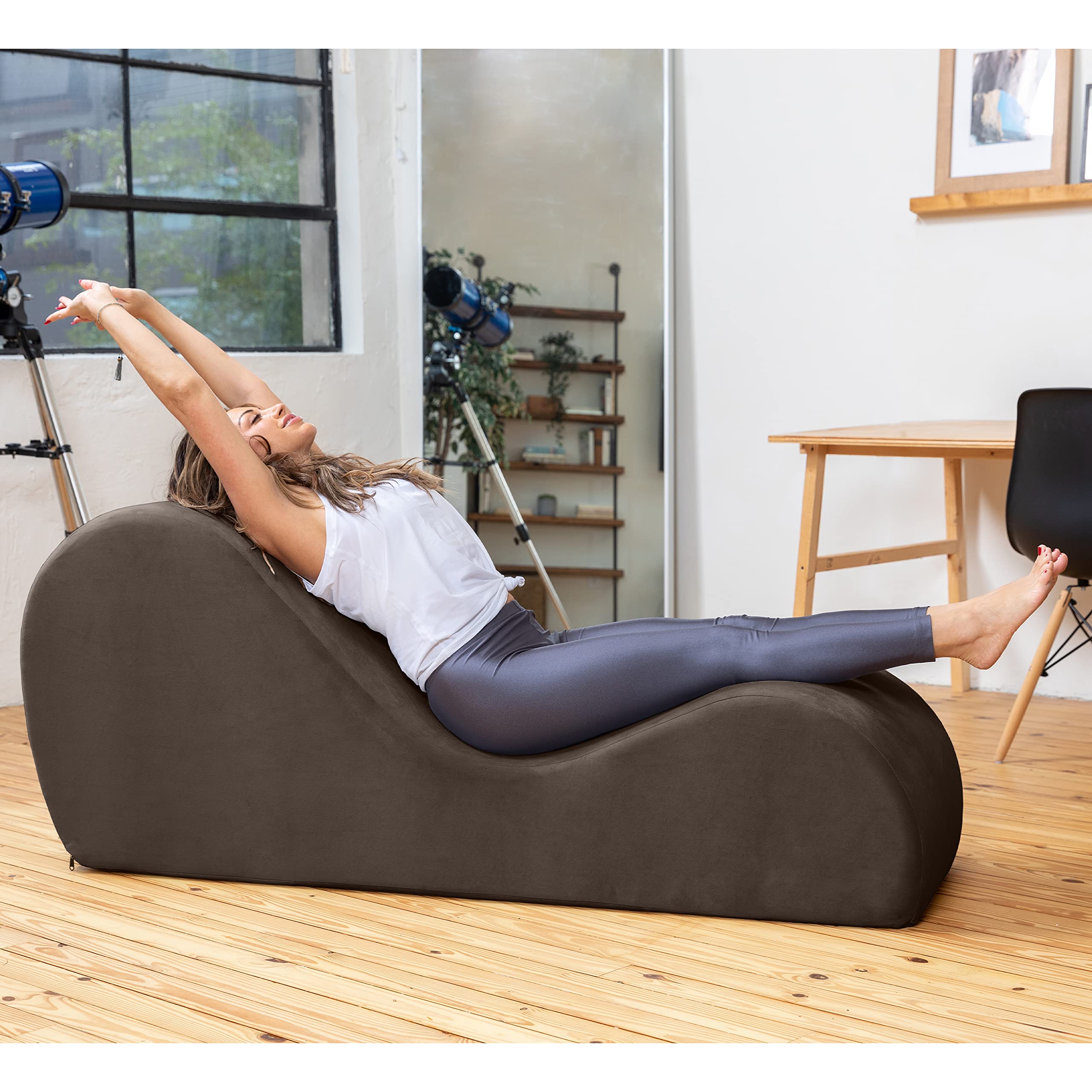 Avana Sleek Chaise Lounge for Yoga, Stretching, Relaxation-Made in The USA, 60D x 18W x 26H Inch, Ink Blue