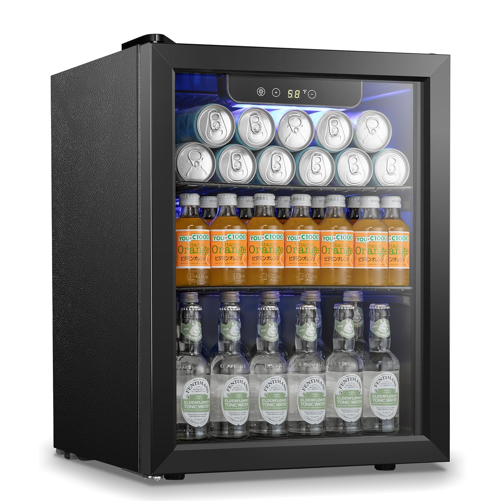 Antarctic Star 18L Beverage Refrigerator Cooler 24Can, Mini Fridge with Quiet Compressor, LED Light,Freestanding Small Fridge with Electronic Temperature Control for Home and Bar(40-61 ℉)