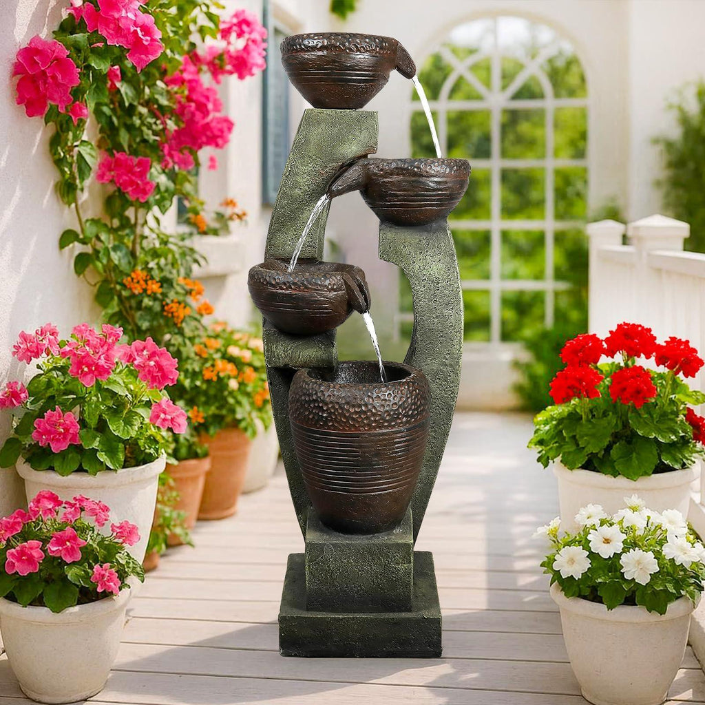 Naturefalls 40" Tall Outdoor Water Fountain and Waterfalls - Large Garden Fountain with LED Lights, 4-Tier Crocks, Indoor and Outdoor Fountains for Garden, Patio, Deck, Porch, Backyard and Home, Gray - Unique Gift Market