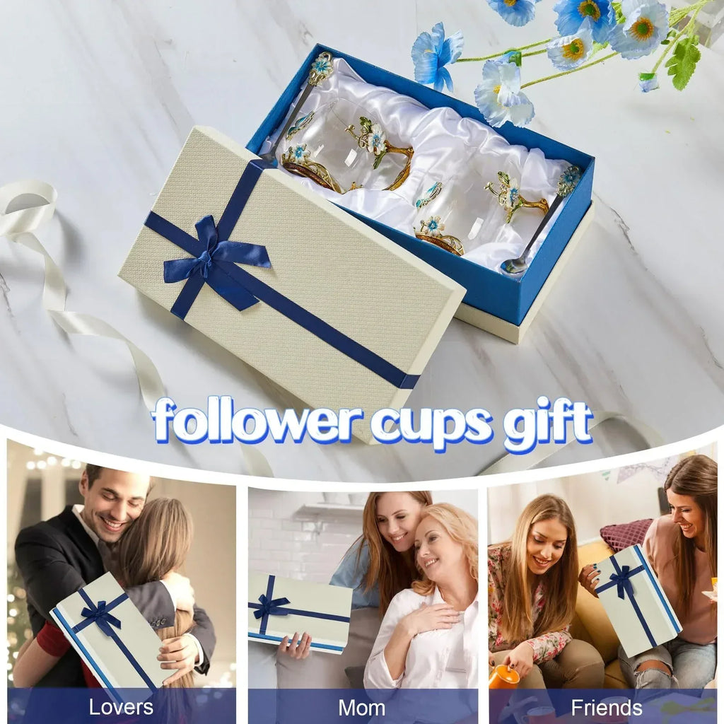 Tea Cup Glass Coffee Mugs,Fancy Tea Cup Set Birthday Christmas Valentine's Day Gift Idea for Tea Lover and Women Novelty Coffee Mugs Rose Flower Enamel Tea Cup Glass Mug with Spoon Set - Unique Gift Market