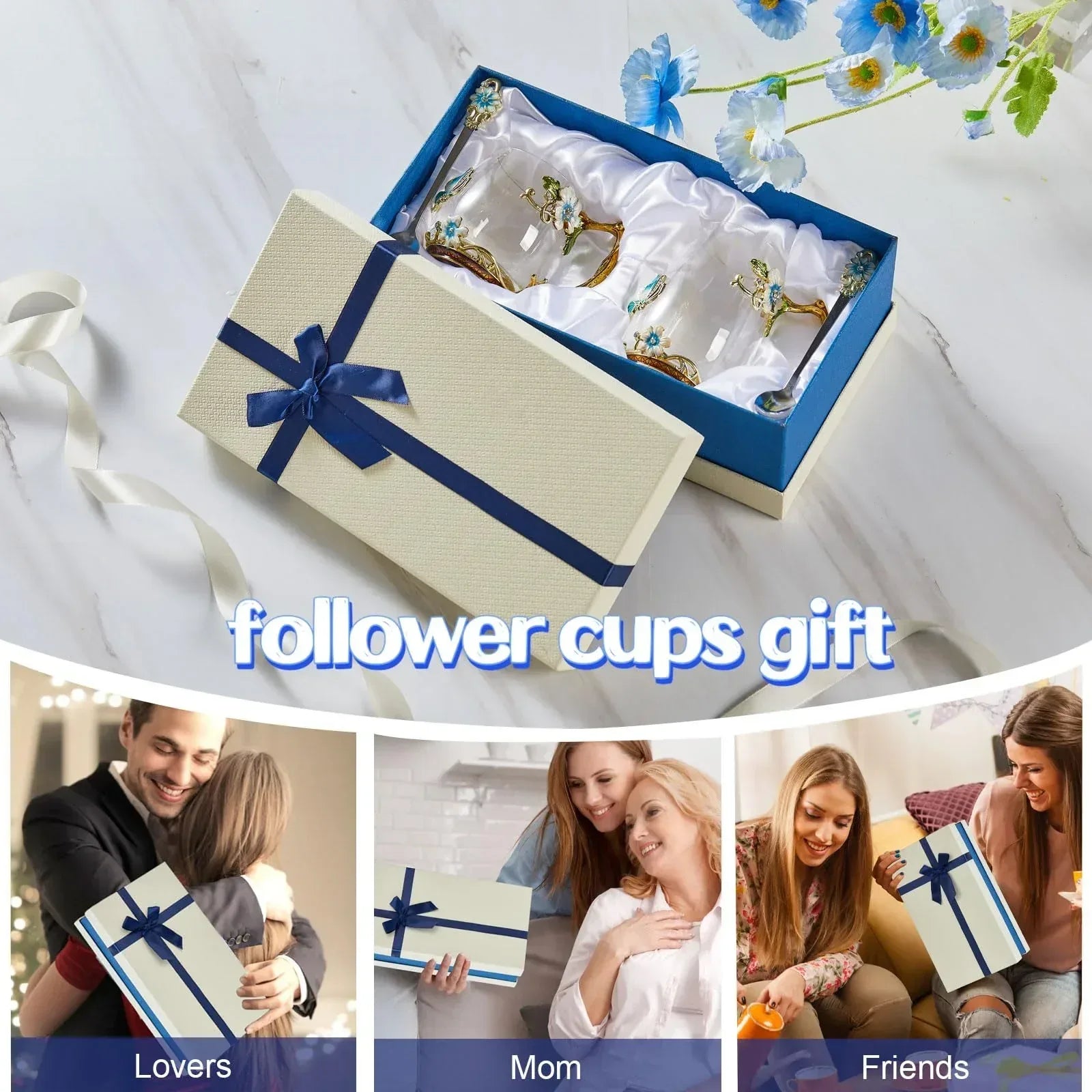 Tea Cup Glass Coffee Mugs,Fancy Tea Cup Set Birthday Christmas Valentine's Day Gift Idea for Tea Lover and Women Novelty Coffee Mugs Rose Flower Enamel Tea Cup Glass Mug with Spoon Set - Unique Gift Market