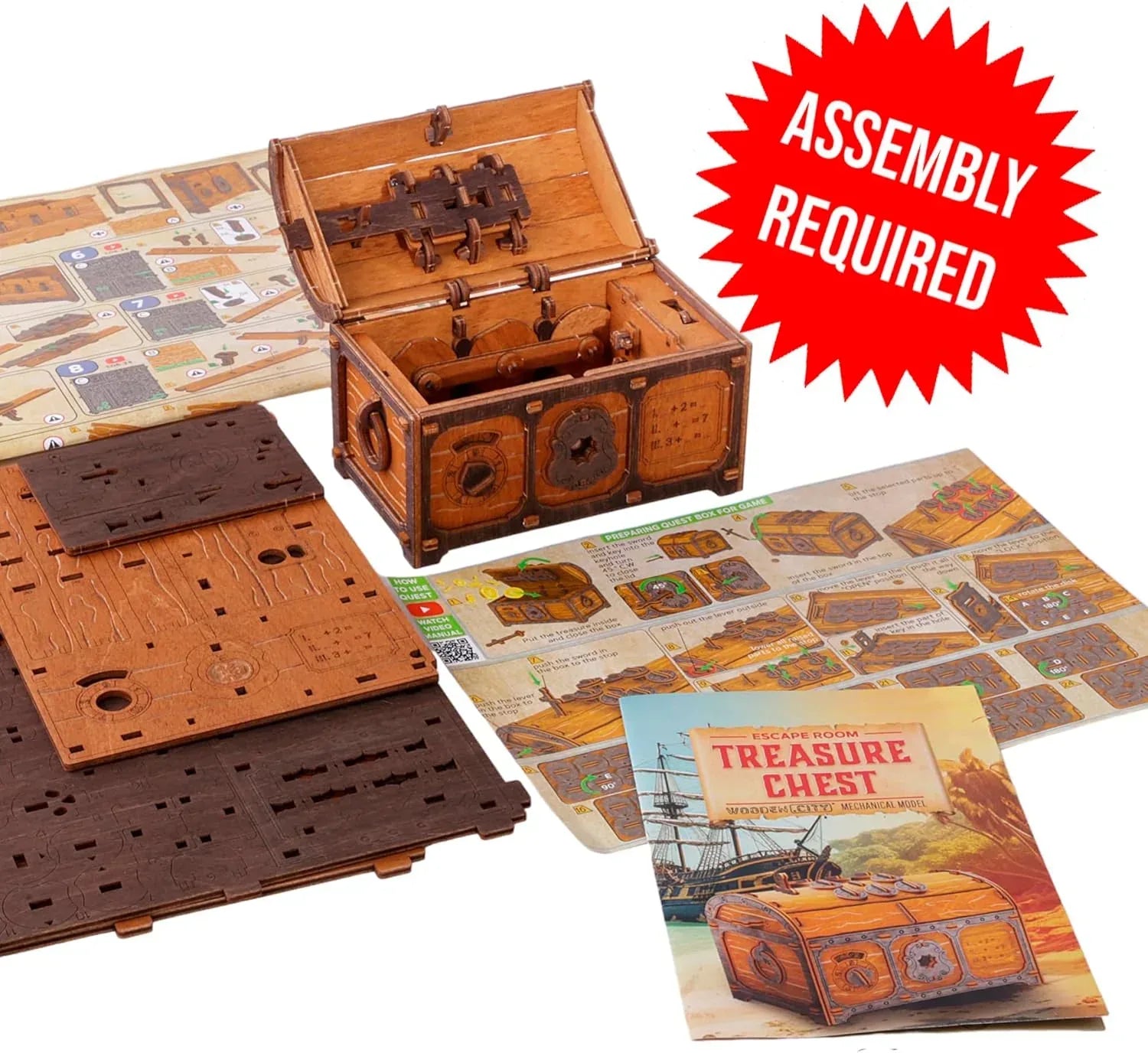 WOODEN.CITY Treasure Chest Puzzle Box for Adults – 3D Wooden Puzzles Mystery Box Brain Teaser & Escape Room Game with Secret Opening (165 Pieces, Gift Idea) - Unique Gift Market