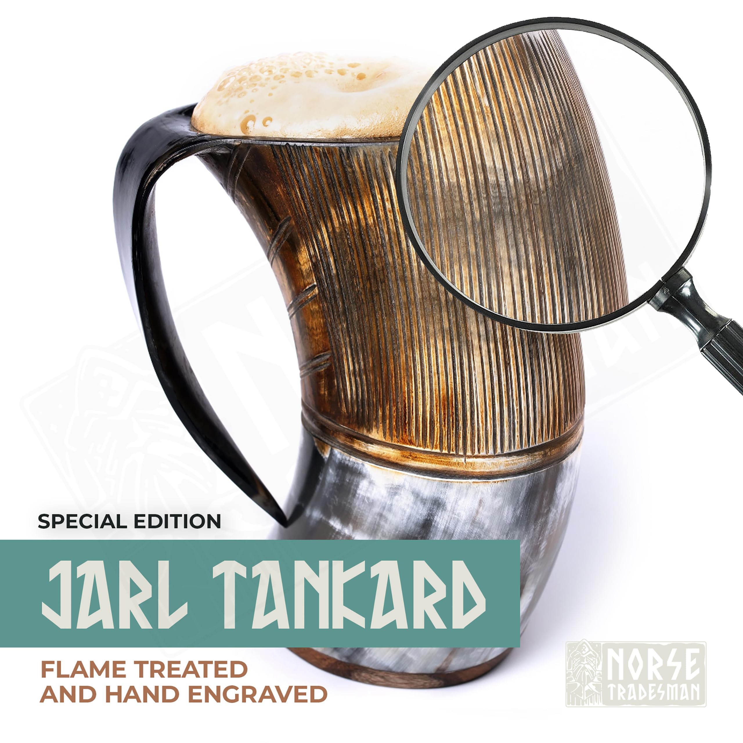 Norse Tradesman Original LG Viking Drinking Horn Mug - 100% Authentic Beer Horn Tankard With Natural Surface & Burlap Gift Sack | The Original, Low Polish, approx. 16 oz