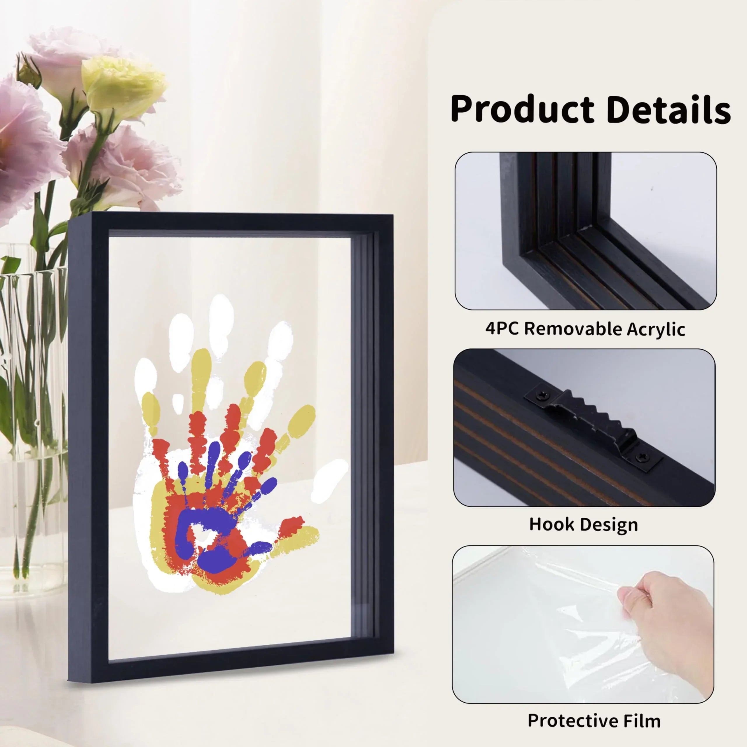 Family Handprint Kit, DIY Craft Keepsake Wooden Frame, Endless Gift Set, Non-Toxic Paints, Transparent Sheets (Brown) - Unique Gift Market