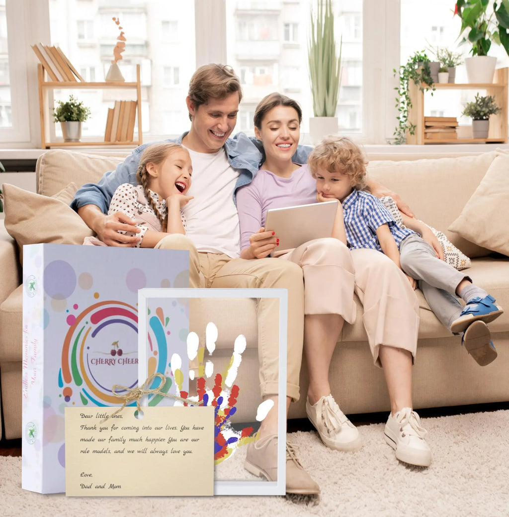 Family Handprint Kit, DIY Craft Keepsake Wooden Frame, Endless Gift Set, Non-Toxic Paints, Transparent Sheets (Brown) - Unique Gift Market