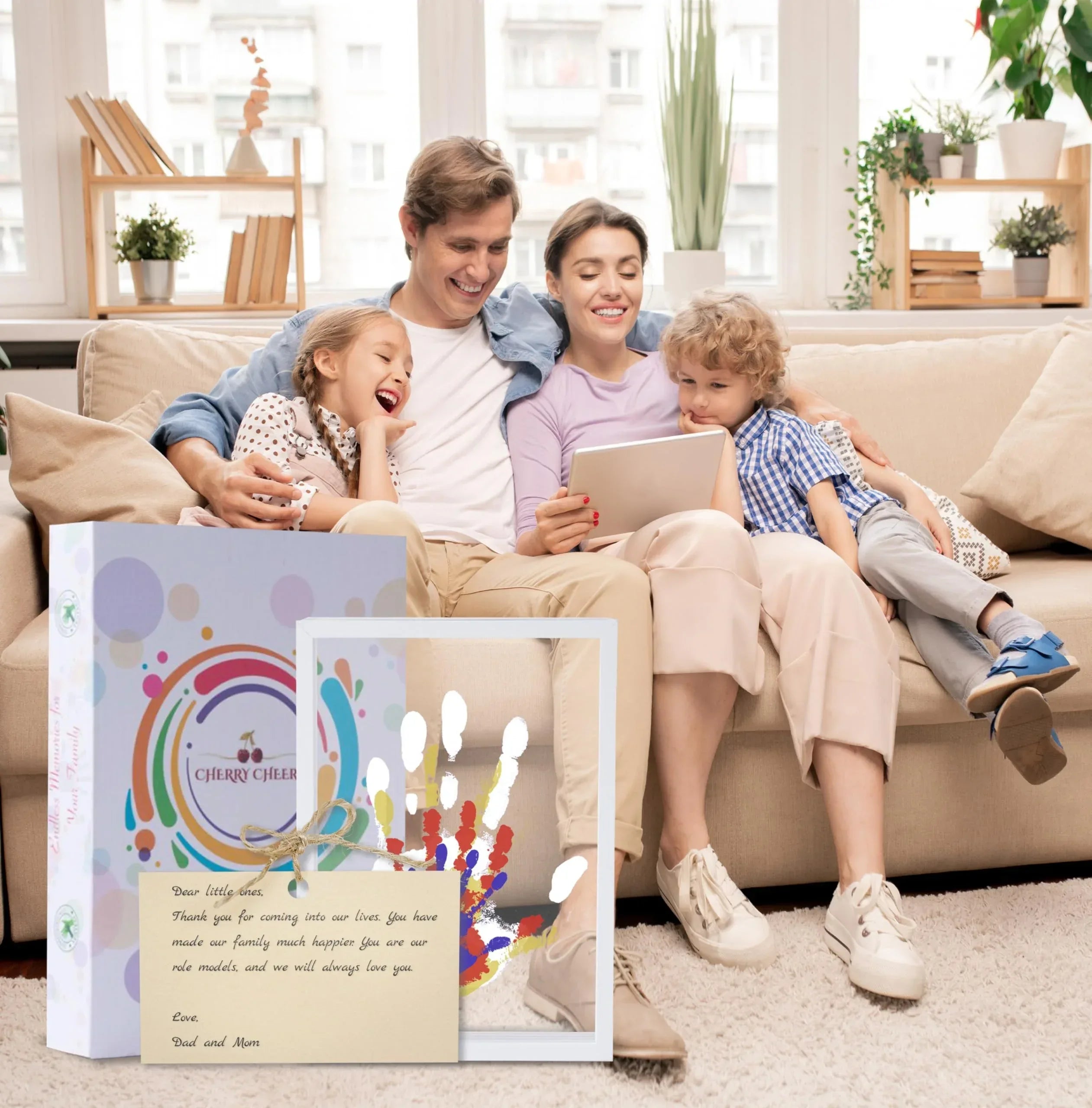 Family Handprint Kit, DIY Craft Keepsake Wooden Frame, Endless Gift Set, Non-Toxic Paints, Transparent Sheets (Brown) - Unique Gift Market
