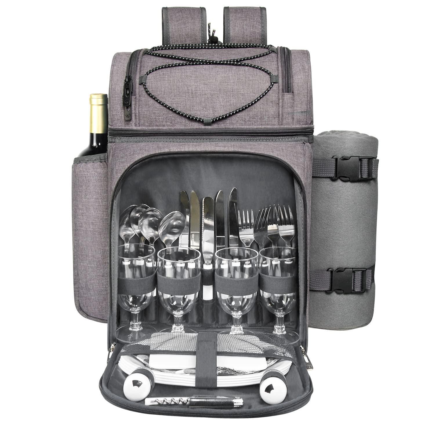 Hap Tim Picnic Basket Backpack for 2 Person with 2 Insulated Cooler Compartment, Wine Holder, Fleece Blanket, Cutlery Set, Wedding Gifts for Couples, Bridal Shower Gifts, Engagement Gifts - Unique Gift Market