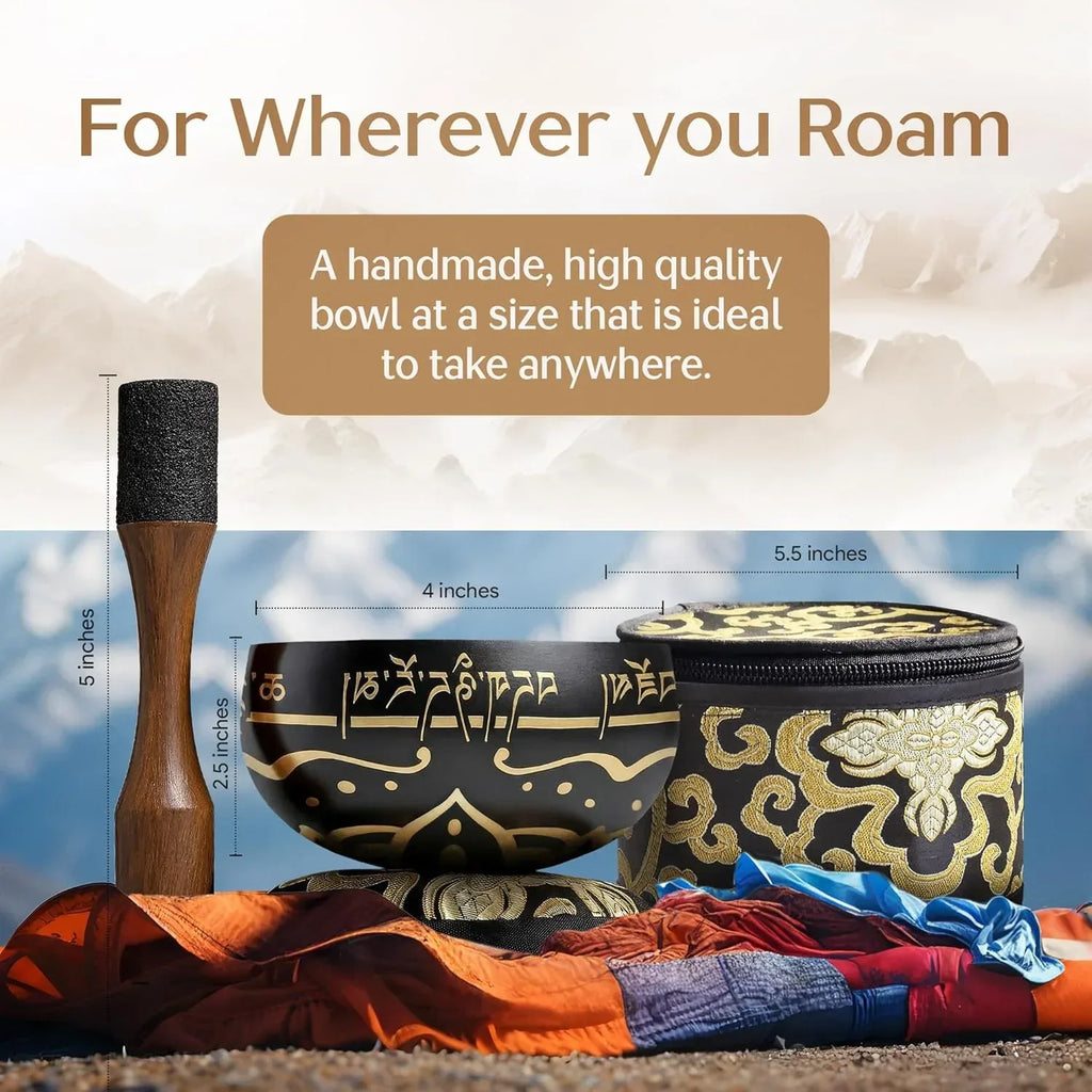 Silent Mind Tibetan Singing Bowl Set – Easy to Play & Beginner Friendly Meditation Bowl with Cushion & Mallet | Stress Relief and Mindfulness | Gift-Ready - Unique Gift Market