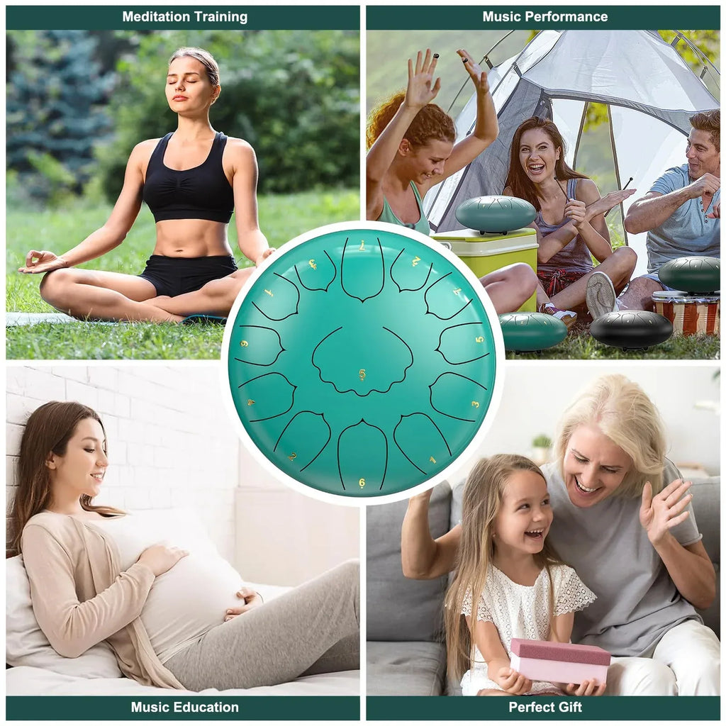 Rain Drum for Outside Garden, 6 Inches 8 Notes Steel Tongue Chakra Drums, Waterproof Meditation Rain Chime, Musical Instruments for Adult Gift with Bag, Music Book, Drum Mallets (Green) - Unique Gift Market