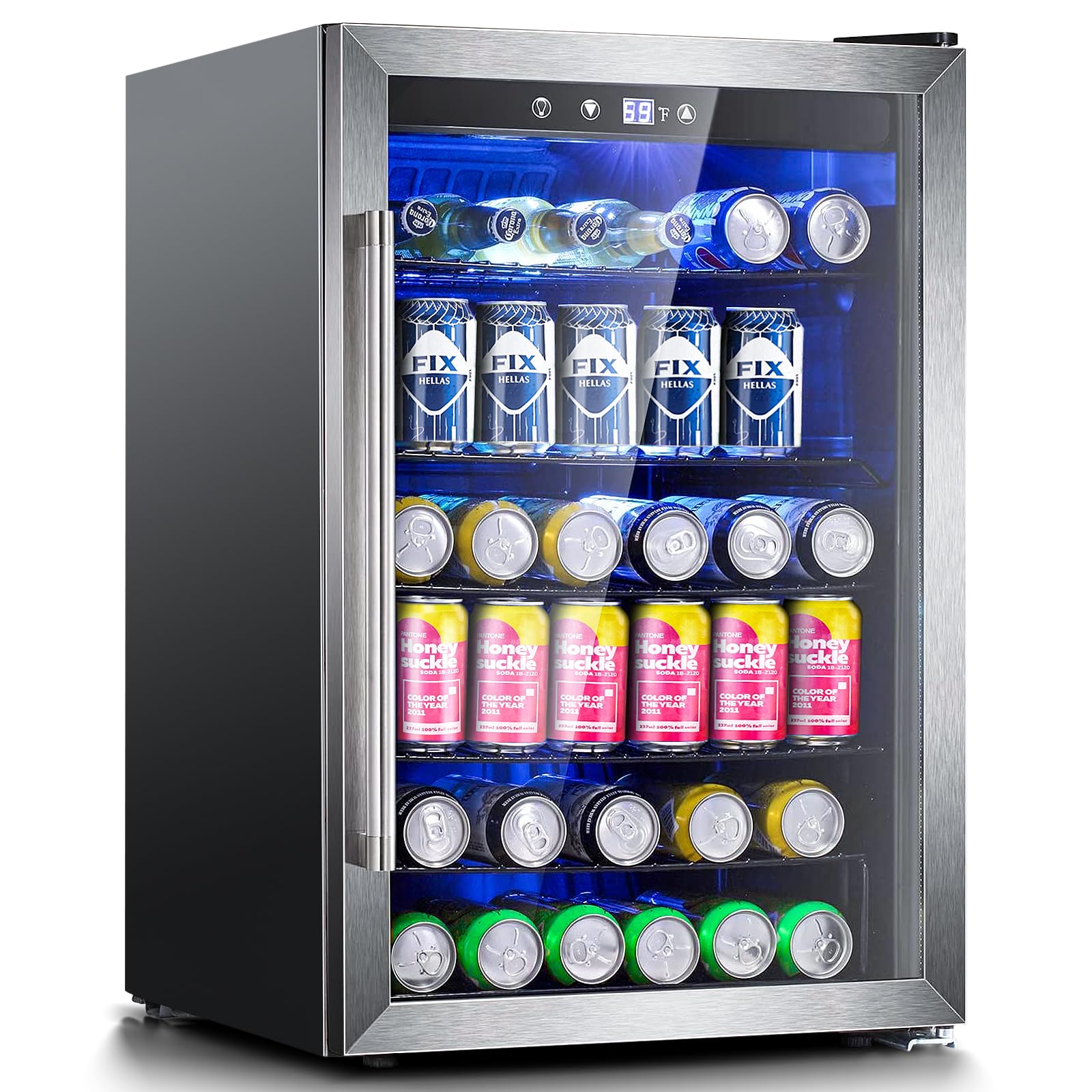 Antarctic Star 18L Beverage Refrigerator Cooler 24Can, Mini Fridge with Quiet Compressor, LED Light,Freestanding Small Fridge with Electronic Temperature Control for Home and Bar(40-61 ℉)