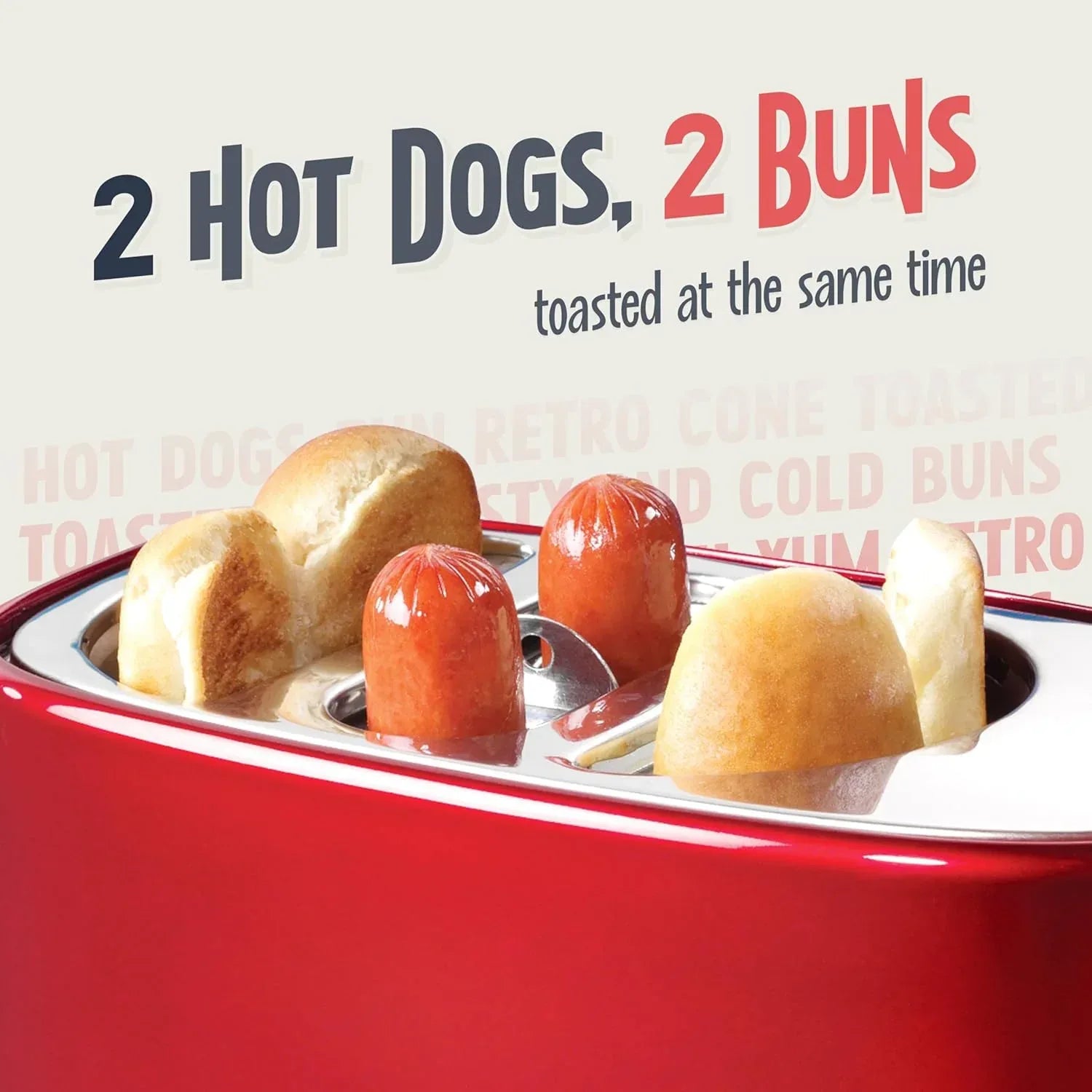 Nostalgia 2 Slot Hot Dog and Bun Toaster with Mini Tongs, Retro Toaster, Cooker that Works Chicken, Turkey, Veggie Links, Sausages Brats, Metallic Red - Unique Gift Market