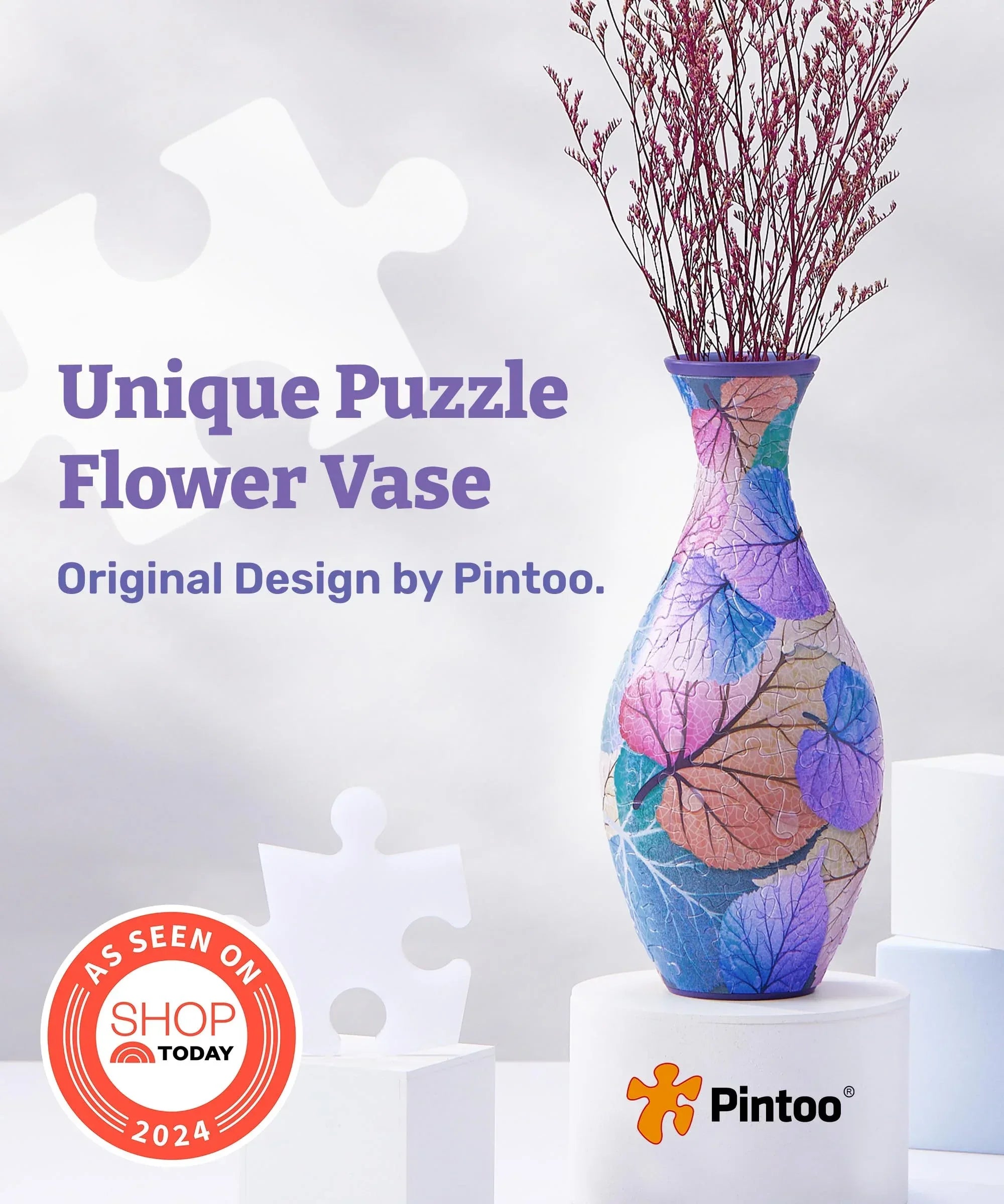 Pintoo 3D Puzzle Vase Unique Flower Vase Made by 160 Curved Plastic Puzzle Pieces House Warming Gift for Flower Arrangements and Home Decoration - [S1034] (Classic, Colorful Leaves) - Unique Gift Market