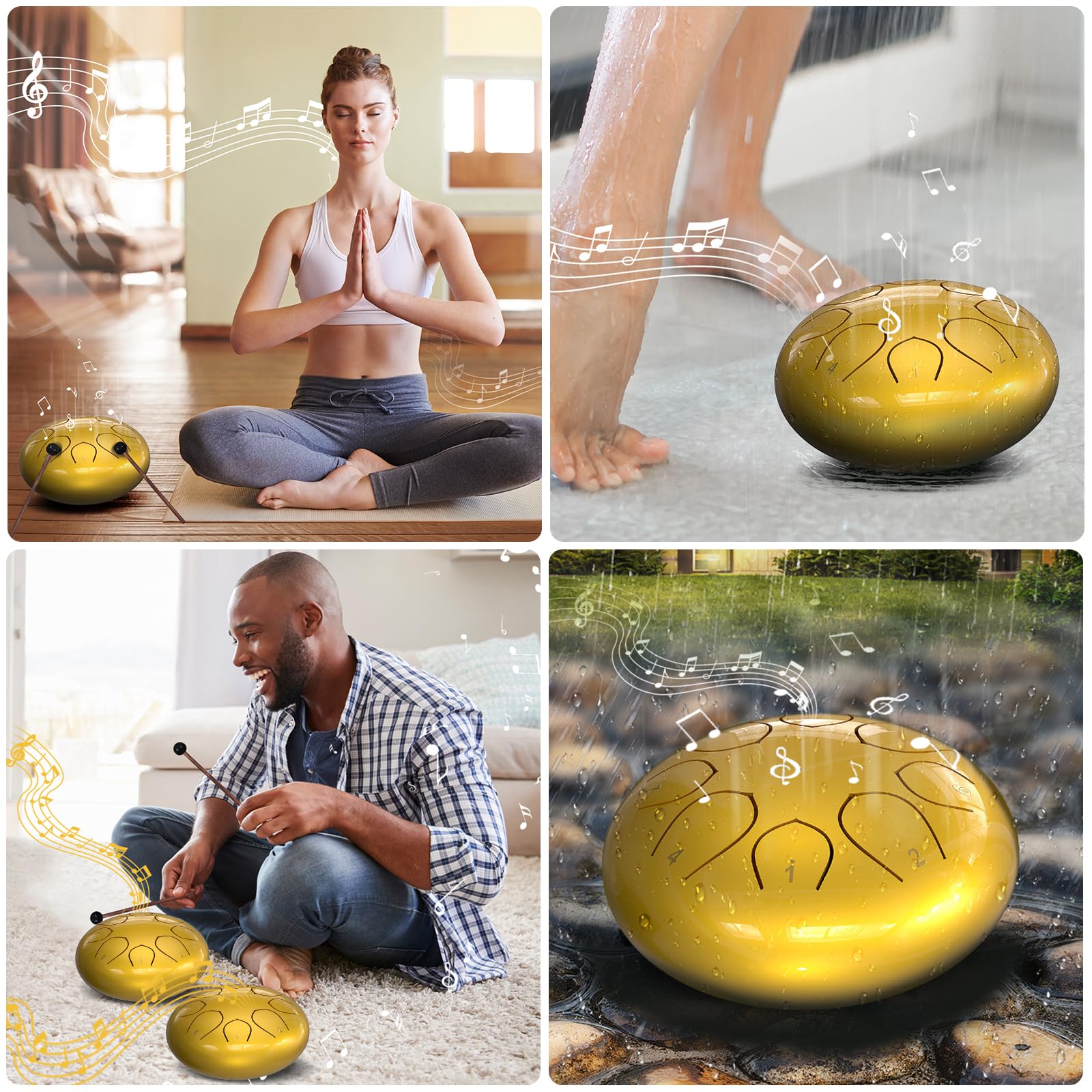 Rain Drum for Outside Garden, 6 Inches 8 Notes Steel Tongue Chakra Drums, Waterproof Meditation Rain Chime, Musical Instruments for Adult Gift with Bag, Music Book, Drum Mallets (Green)