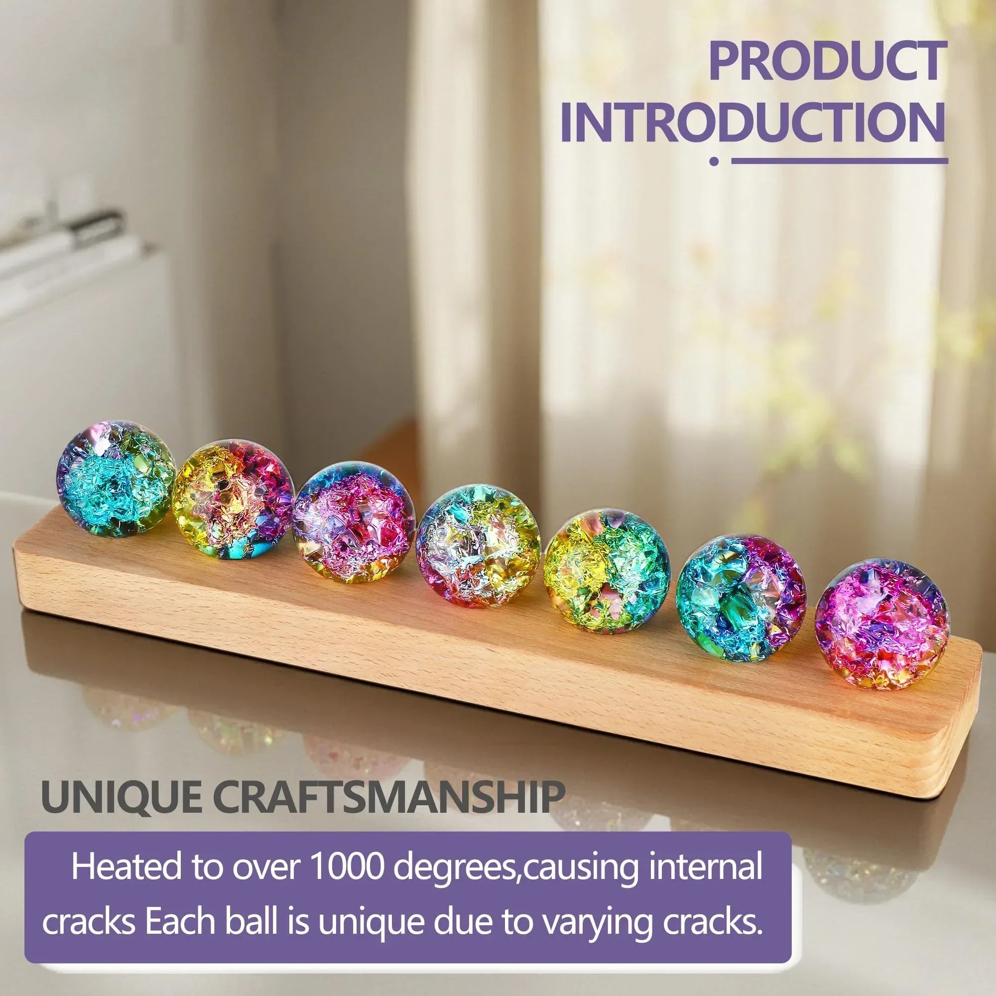 7 Chakra Natural Healing Spheres with LED Wooden Stand 40mm Crystal Quartz Stones for Meditation Positive Energy Night Light Decoration - Unique Gift Market