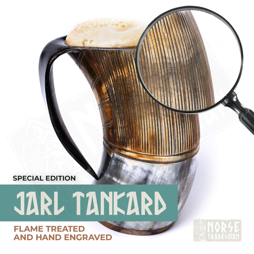 Norse Tradesman Original LG Viking Drinking Horn Mug - 100% Authentic Beer Horn Tankard With Natural Surface & Burlap Gift Sack | The Original, Low Polish, approx. 16 oz