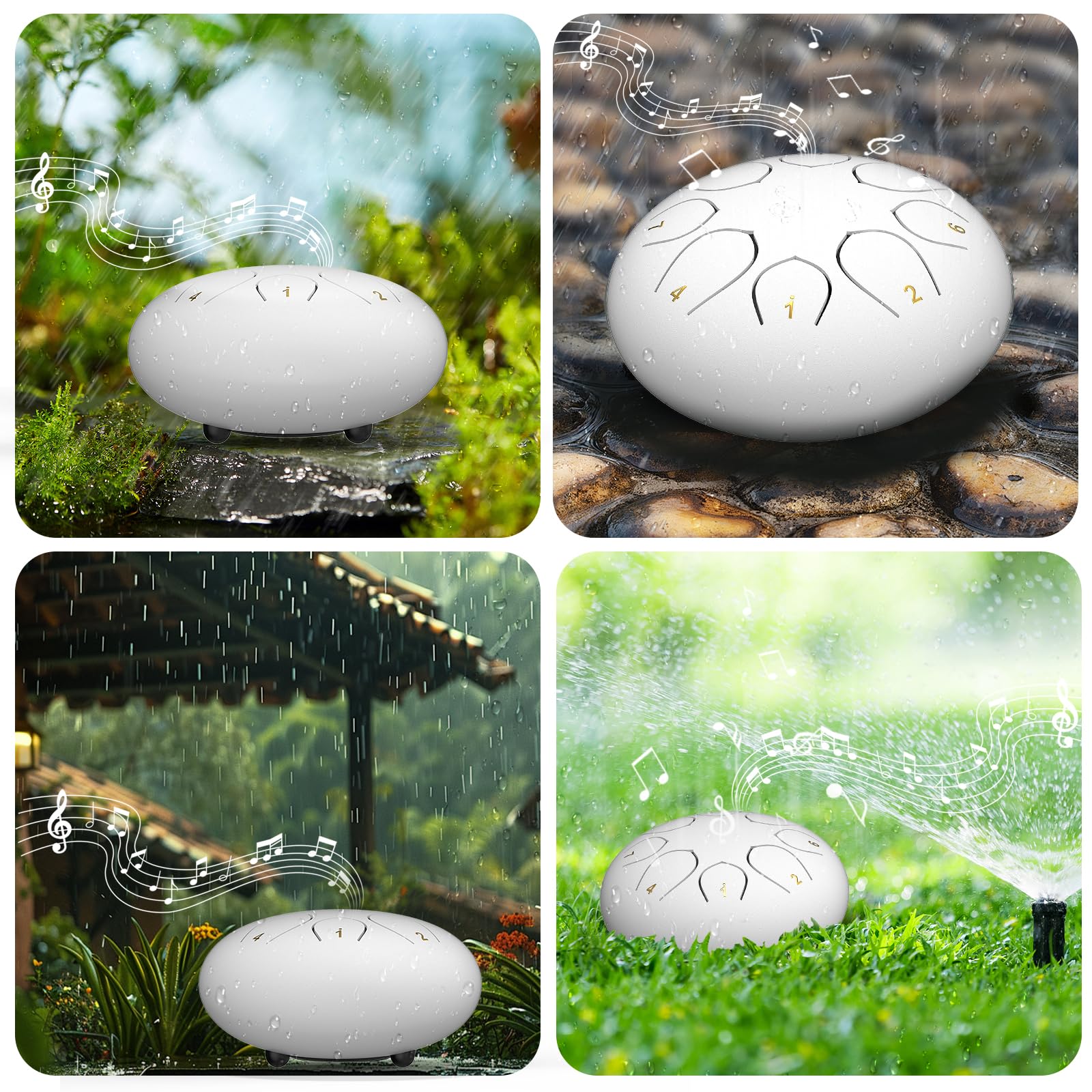 Rain Drum for Outside Garden, 6 Inches 8 Notes Steel Tongue Chakra Drums, Waterproof Meditation Rain Chime, Musical Instruments for Adult Gift with Bag, Music Book, Drum Mallets (Green)