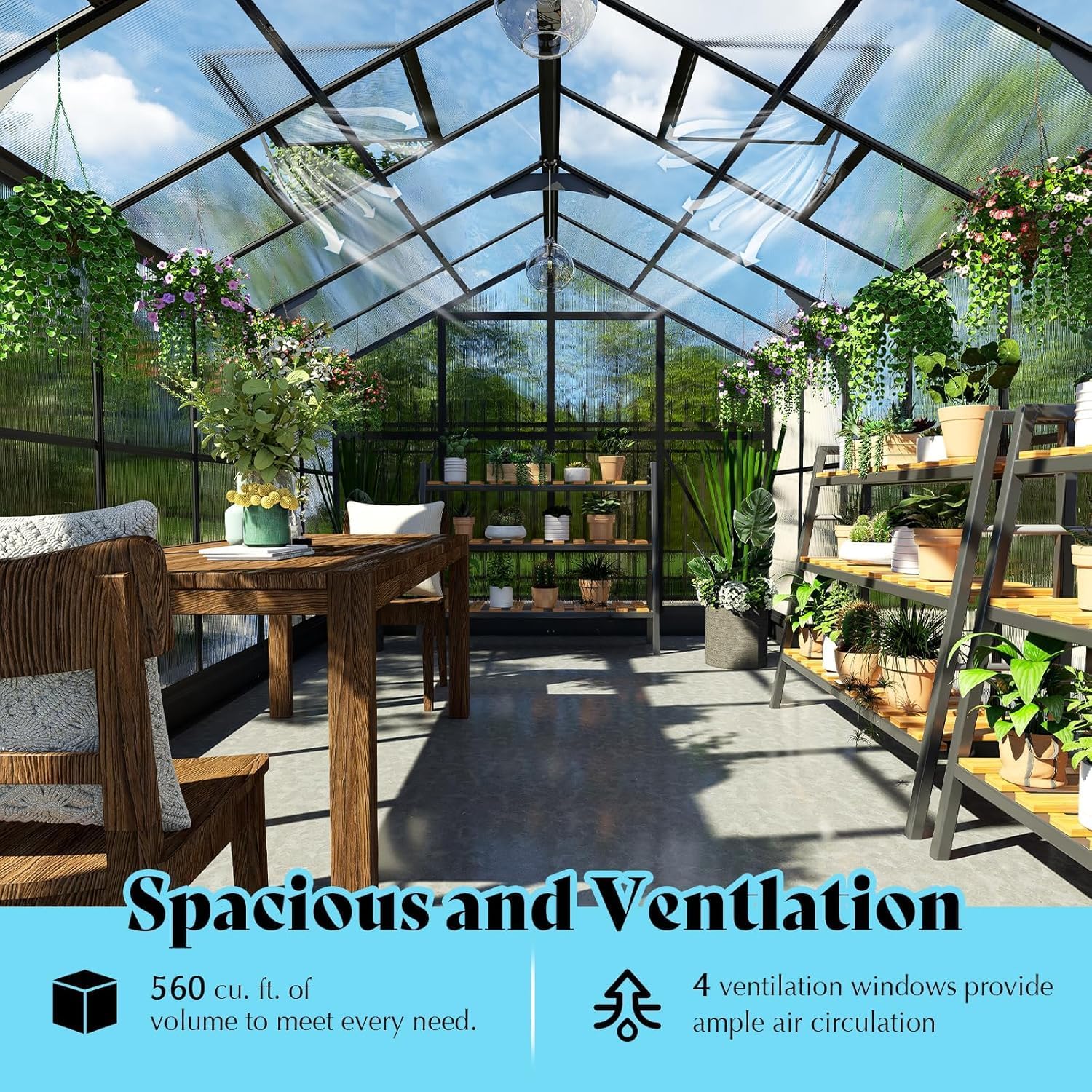 AMERLIFE 8x12x7FT Polycarbonate Greenhouse, Walk in Greenhouse with Quick-Connect System, Green House with 4 Vent Windows and Swing Lockable Door, Greenhouses for Outdoors, Sunroom Black