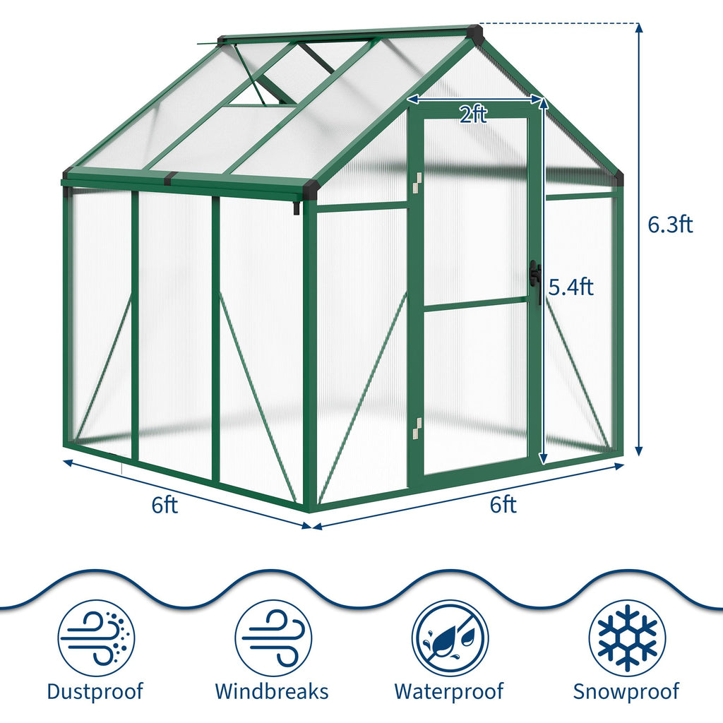 8×10 FT Greenhouse, Large Walk in Greenhouses for Outdoors and Garden Planting, Polycarbonate Greenhouse with Enhanced Aluminum Frame, Green Houses with Quick Setup Structure and Roof Vent, Green
