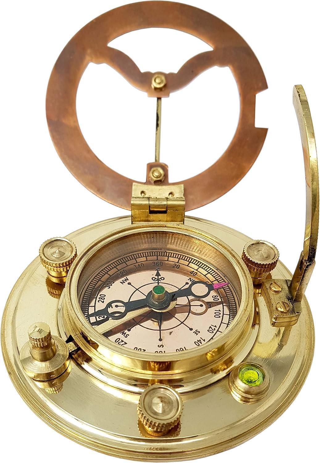 Brass Nautical - Antique Brass & Copper Sundial Compass, Sundial Clock in Box Gift Sun Clock Ship Replica Watch - Unique Gift Market