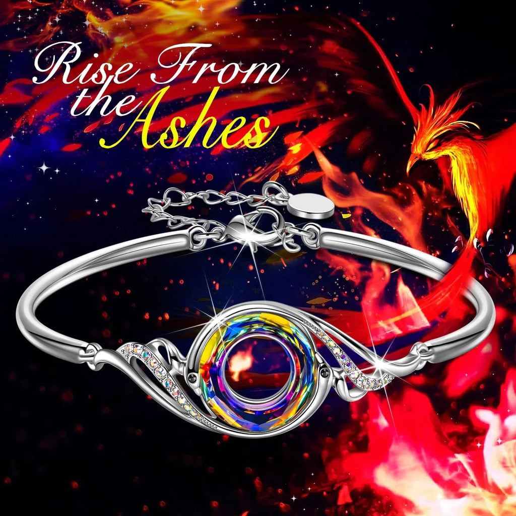 Kate Lynn "Rise From the Ashes" Phoenix Bracelet Made with Crystals from Austria, Adjustable Bangle Bracelet for Women 7"+2", Packaged with Jewelry Box, Birthday Gift for Women, Symbol of Luck and Renewal - Unique Gift Market