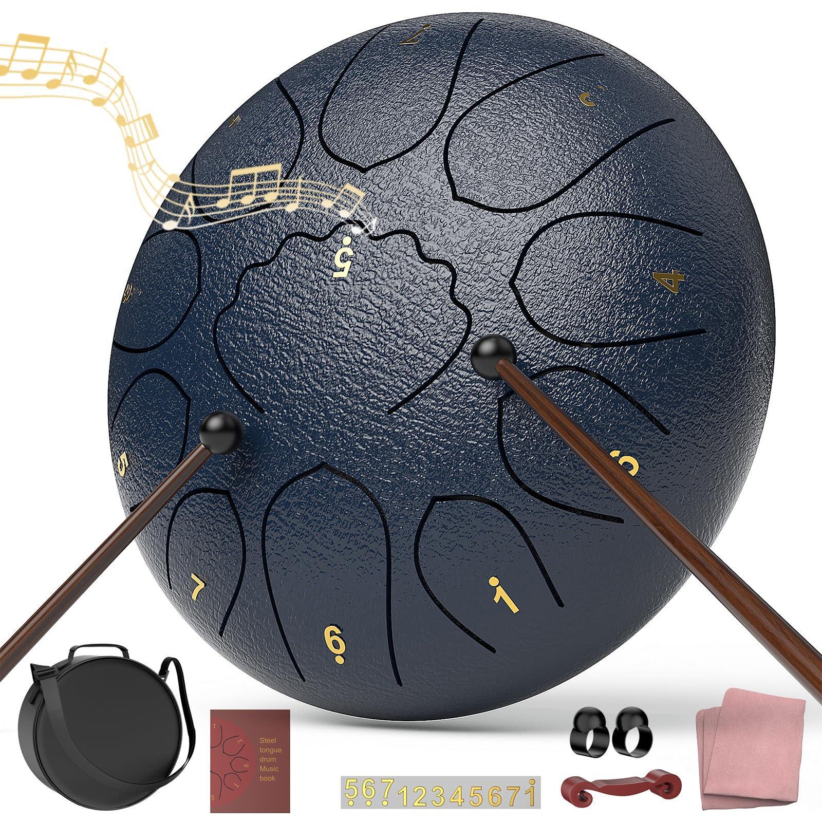 Rain Drum for Outside Garden, 6 Inches 8 Notes Steel Tongue Chakra Drums, Waterproof Meditation Rain Chime, Musical Instruments for Adult Gift with Bag, Music Book, Drum Mallets (Green) - Unique Gift Market