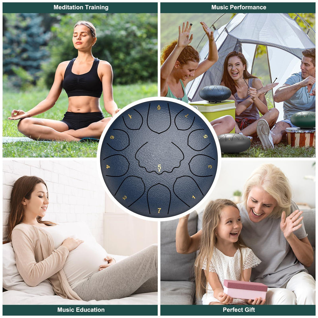 Rain Drum for Outside Garden, 6 Inches 8 Notes Steel Tongue Chakra Drums, Waterproof Meditation Rain Chime, Musical Instruments for Adult Gift with Bag, Music Book, Drum Mallets (Green) - Unique Gift Market
