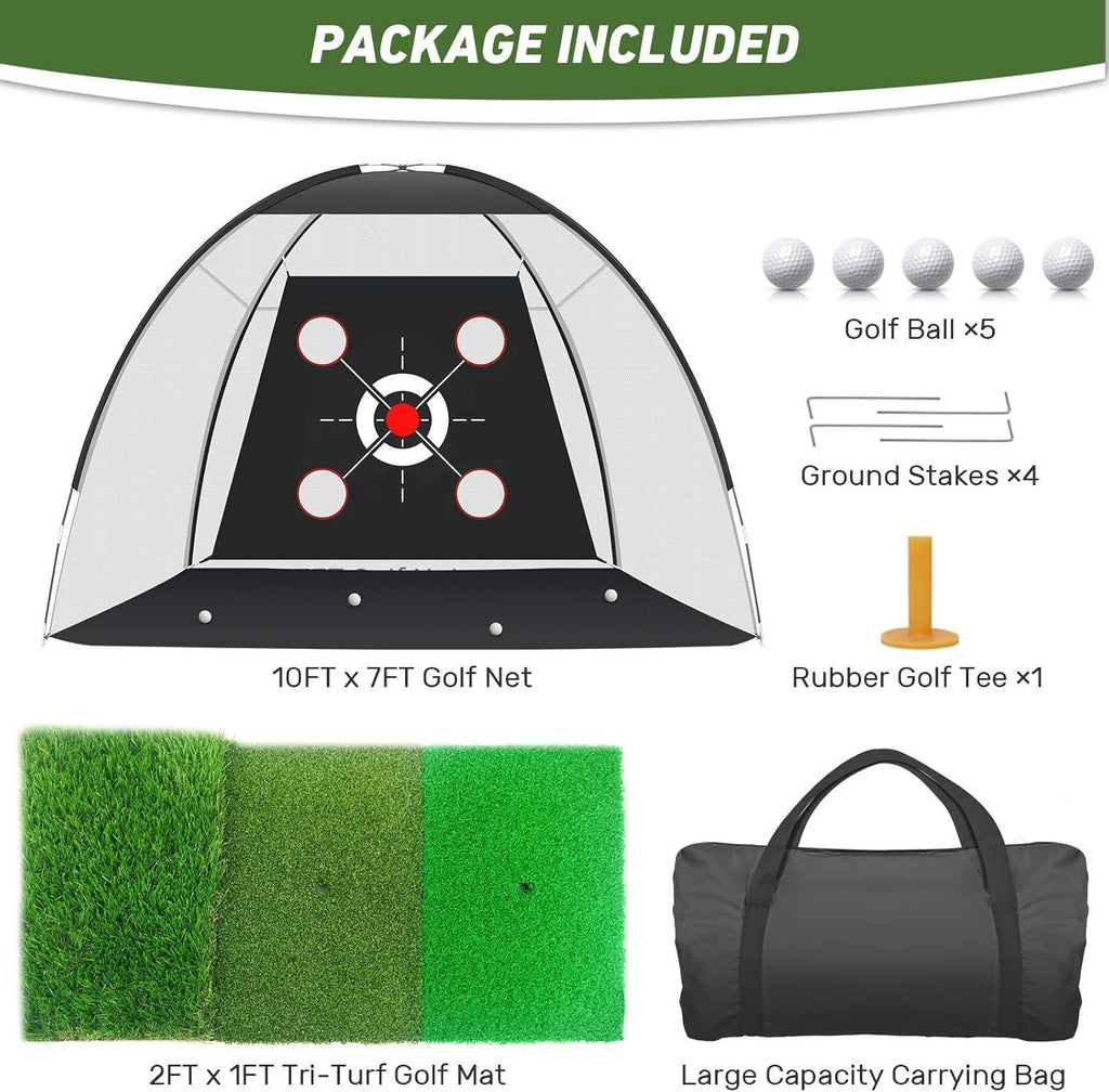 Golf Net with Practice Mat,Golf Hitting Aid Nets 10x7FT for Backyard Driving Chipping Training Swing with Target Mat Balls for Outdoor Indoor，Gifts for Men Dad Him and Golfer - Unique Gift Market