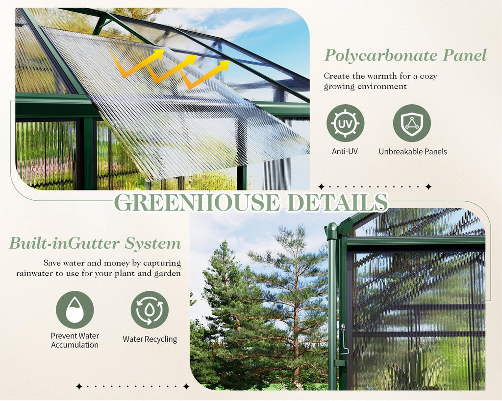 Jocisland 8x12x7.5 FT Greenhouse - Outdoor Aluminum Polycarbonate Greenhouse with Ventilation and Rain Gutter, 4 Swing Doors with Hook, Walk in Greenhouse for Outdoors Backyard Garden, Black - Unique Gift Market