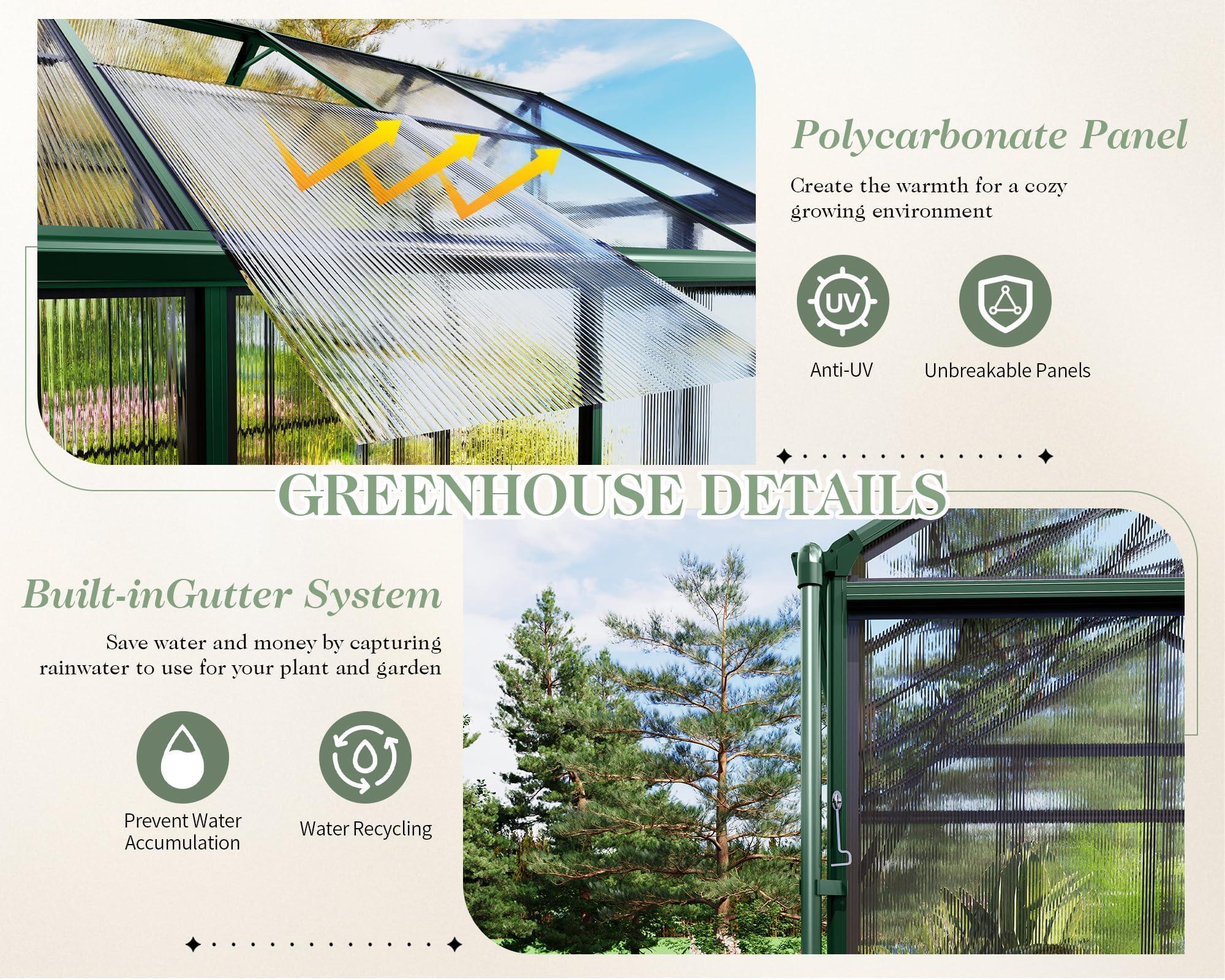 Jocisland 8x12x7.5 FT Greenhouse - Outdoor Aluminum Polycarbonate Greenhouse with Ventilation and Rain Gutter, 4 Swing Doors with Hook, Walk in Greenhouse for Outdoors Backyard Garden, Black - Unique Gift Market