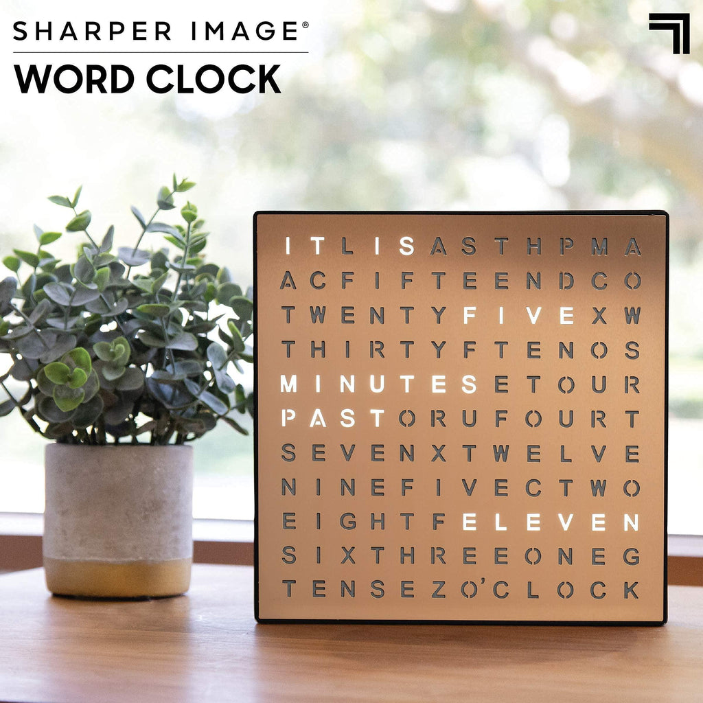Sharper Image LED Word Digital Clock, 7.75", Copper Finish, Light-Up Desk & Wall Clock, Modern Time Display, Shelf or Wall Decor for Home Office, Living Room, Kitchen & Bedroom, Housewarming Gift - Unique Gift Market