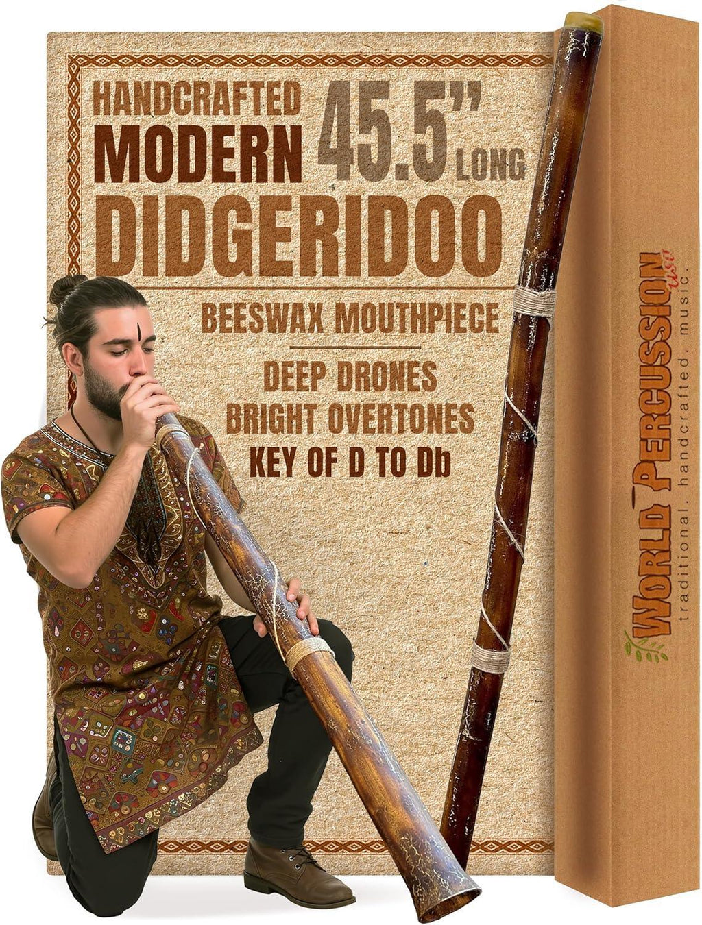 Modern Didgeridoo Instrument – Hand-fired with Beeswax Mouthpiece, Durable and Lightweight, Ideal for Beginners – Key of D - Unique Gift Market