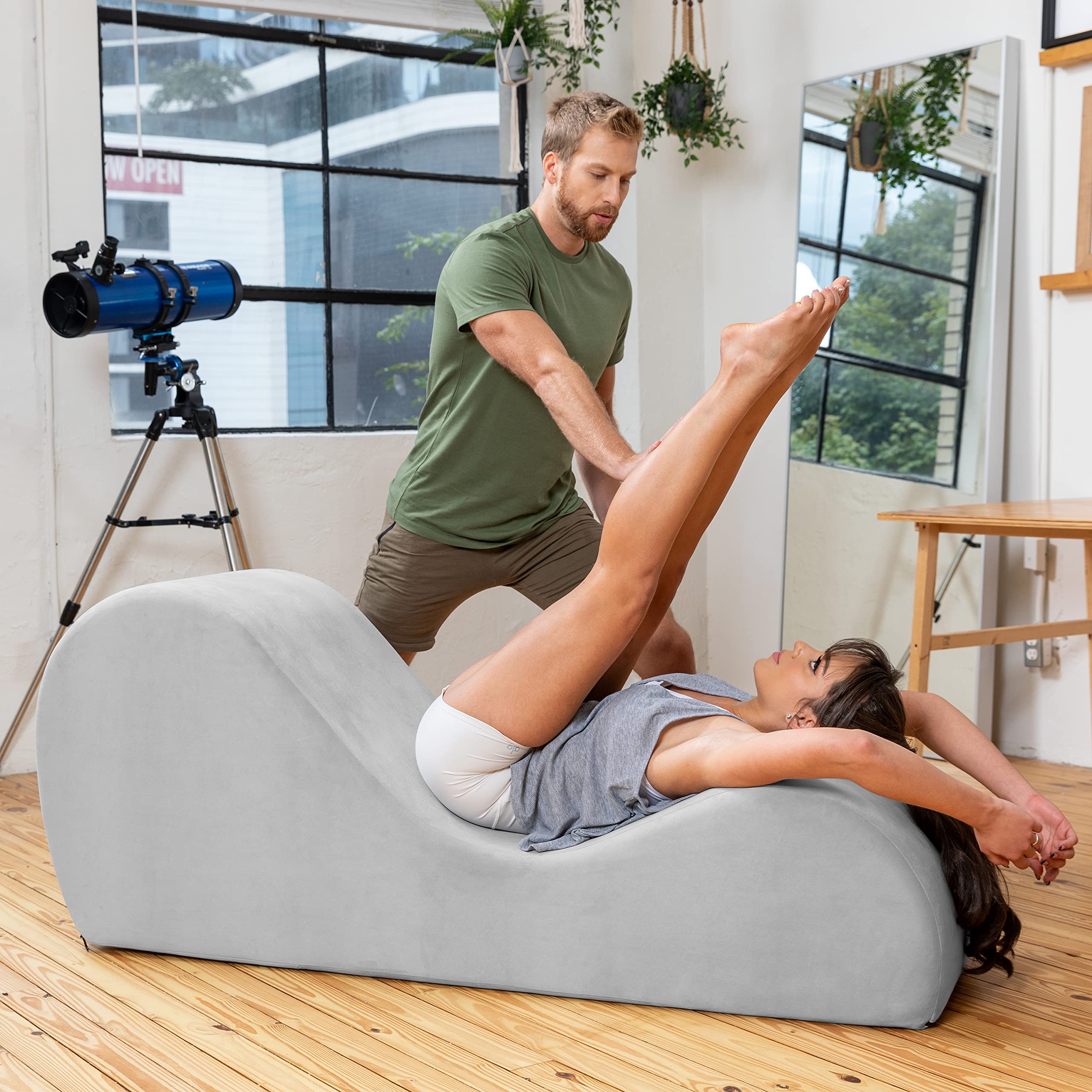 Avana Sleek Chaise Lounge for Yoga, Stretching, Relaxation-Made in The USA, 60D x 18W x 26H Inch, Ink Blue