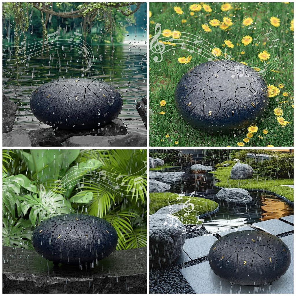 Rain Drum for Outside Garden, 6 Inches 8 Notes Steel Tongue Chakra Drums, Waterproof Meditation Rain Chime, Musical Instruments for Adult Gift with Bag, Music Book, Drum Mallets (Green) - Unique Gift Market