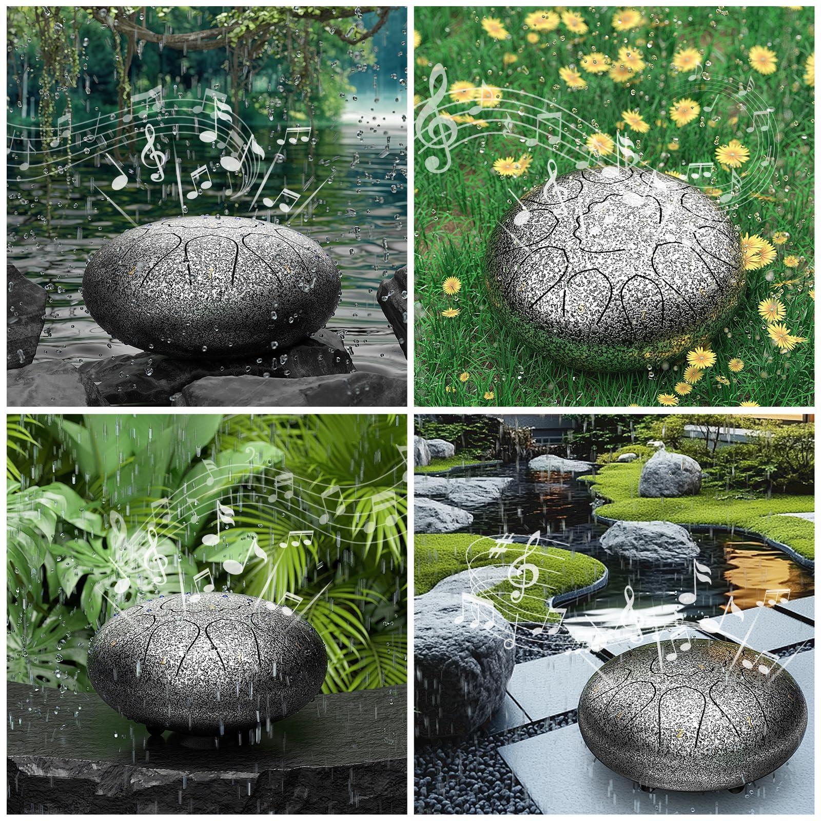 Rain Drum for Outside Garden, 6 Inches 8 Notes Steel Tongue Chakra Drums, Waterproof Meditation Rain Chime, Musical Instruments for Adult Gift with Bag, Music Book, Drum Mallets (Green)