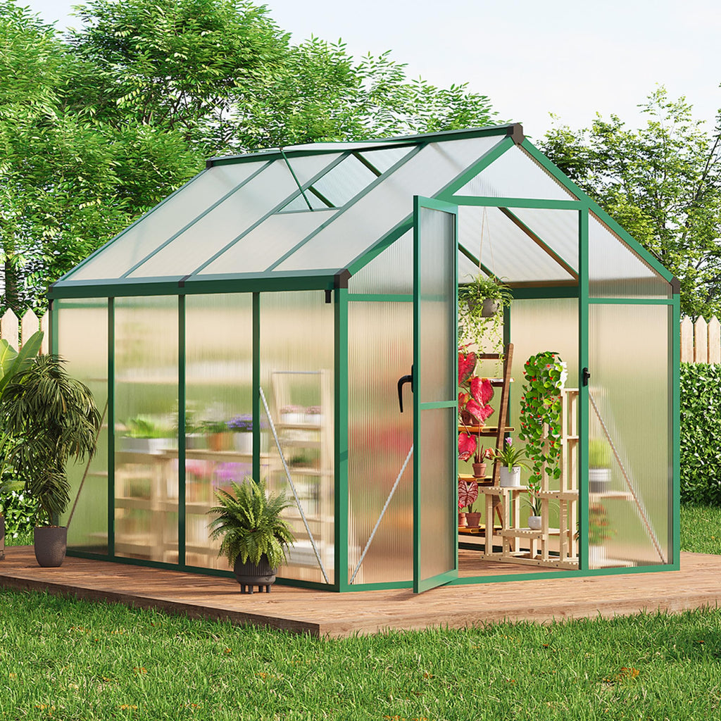 8×10 FT Greenhouse, Large Walk in Greenhouses for Outdoors and Garden Planting, Polycarbonate Greenhouse with Enhanced Aluminum Frame, Green Houses with Quick Setup Structure and Roof Vent, Green