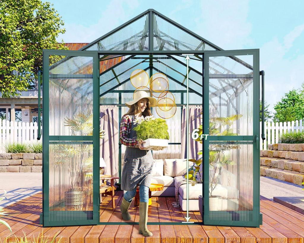Jocisland 8x12x7.5 FT Greenhouse - Outdoor Aluminum Polycarbonate Greenhouse with Ventilation and Rain Gutter, 4 Swing Doors with Hook, Walk in Greenhouse for Outdoors Backyard Garden, Black - Unique Gift Market