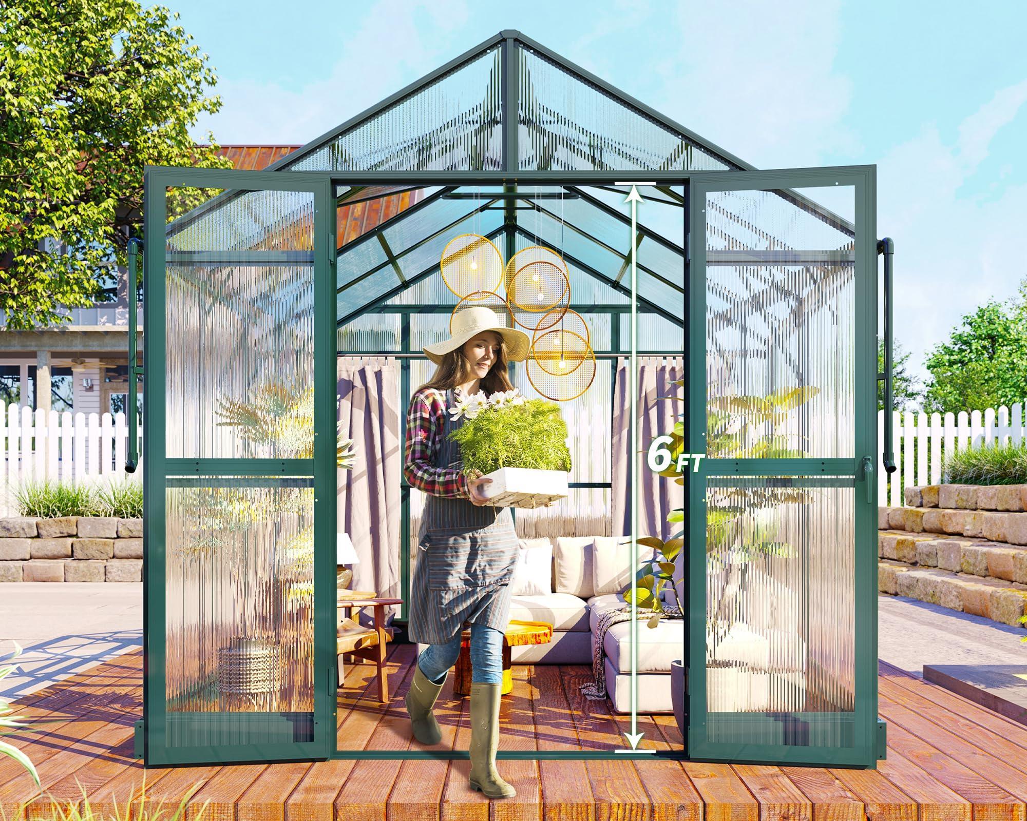 Jocisland 8x12x7.5 FT Greenhouse - Outdoor Aluminum Polycarbonate Greenhouse with Ventilation and Rain Gutter, 4 Swing Doors with Hook, Walk in Greenhouse for Outdoors Backyard Garden, Black - Unique Gift Market