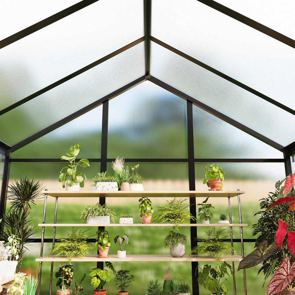 8×10 FT Greenhouse, Large Walk in Greenhouses for Outdoors and Garden Planting, Polycarbonate Greenhouse with Enhanced Aluminum Frame, Green Houses with Quick Setup Structure and Roof Vent, Green