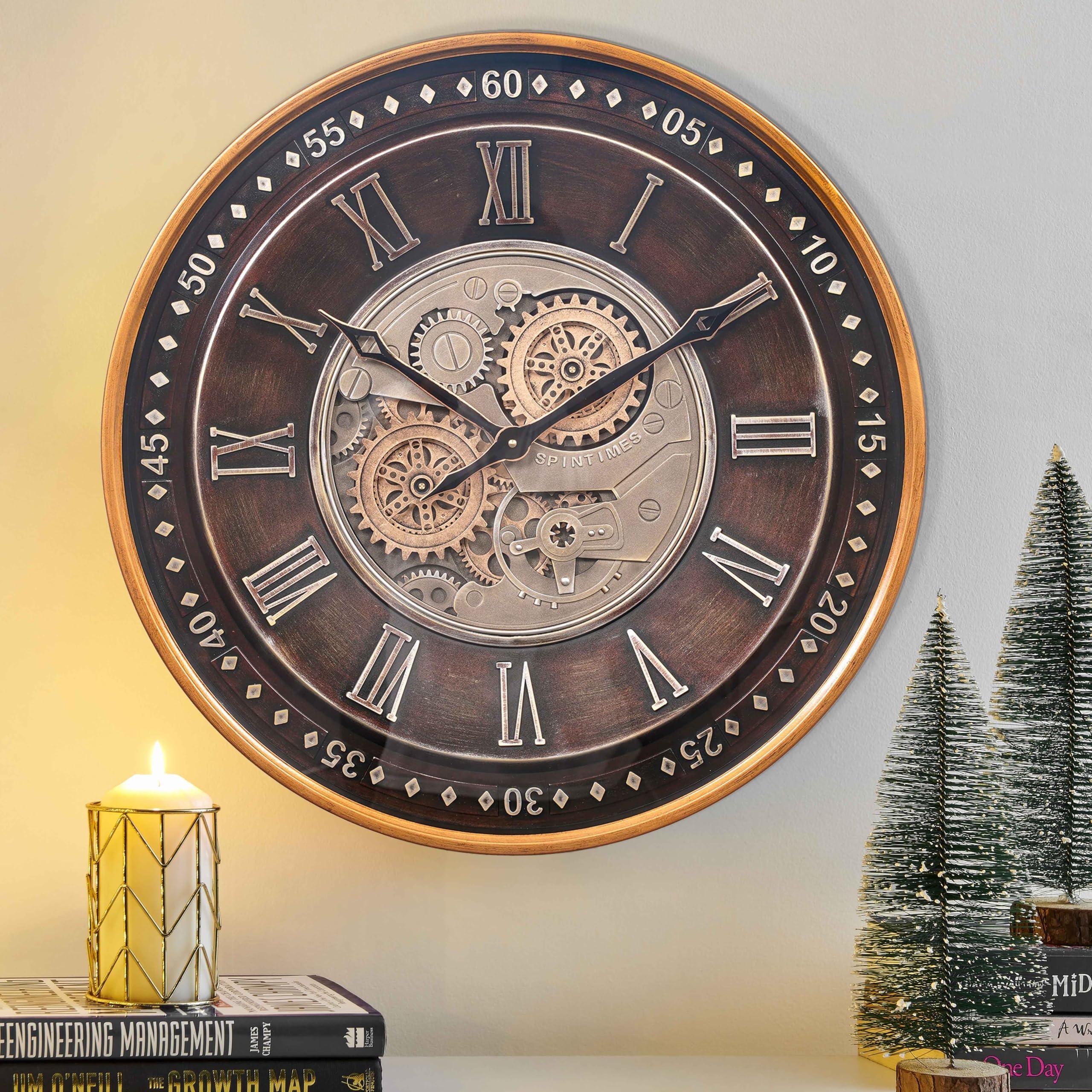 CLXEAST 24 Inch Large Moving Gear Wall Clock for Farmhouse Living Room Decor,Vintage Industrial Bronze Gold Metal Wall Clock for Home Office,House Warming Gifts New Home - Unique Gift Market