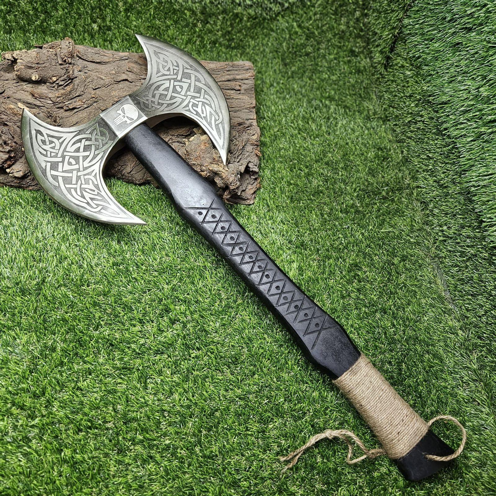 Poshland AX-7001 Custom Gift Forged Carbon Steel Viking Axe with Rose Wood Shaft, Double Edge Axe - Unique Gift Market